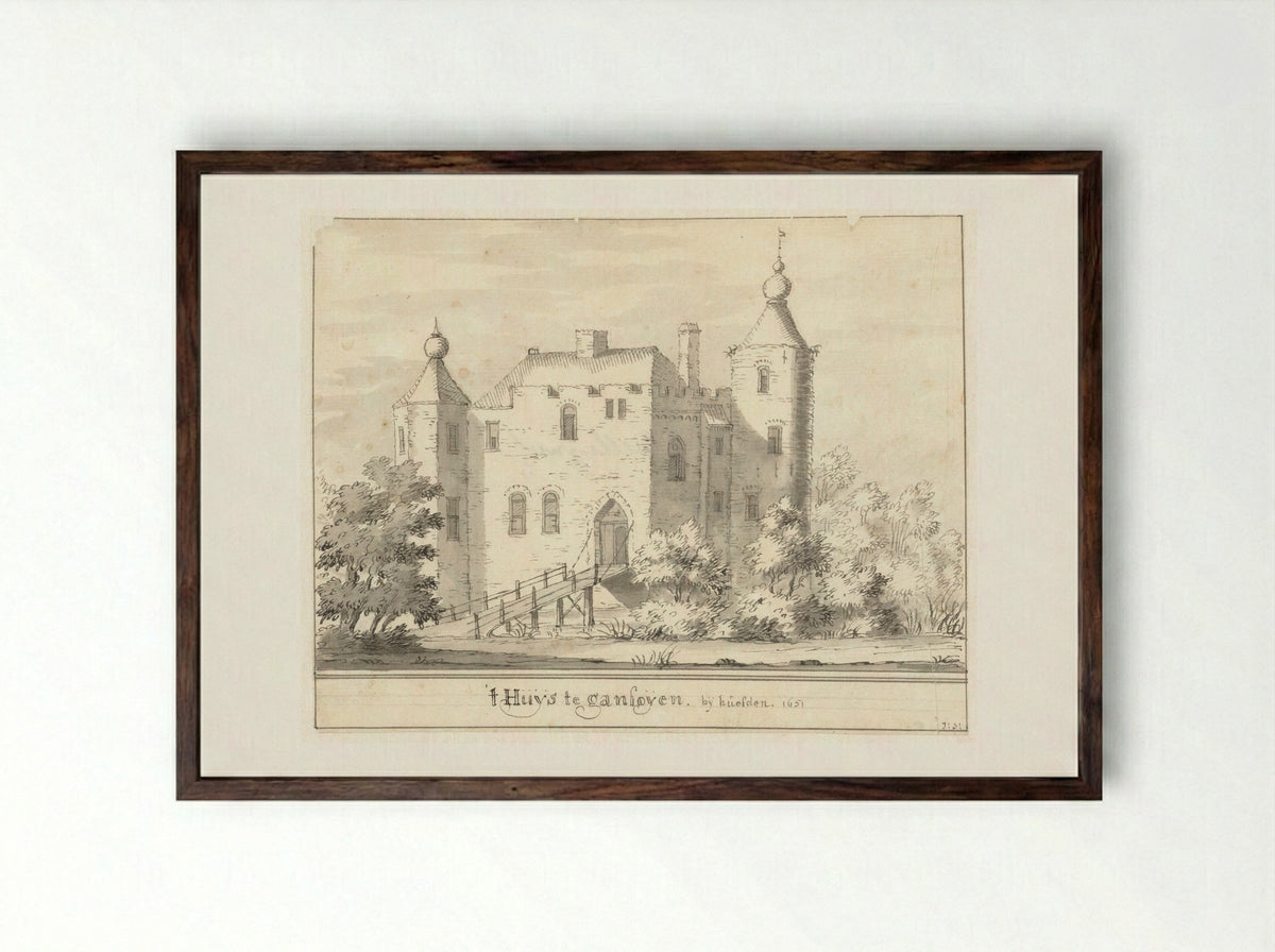 Kasteel Gansoyen bij Heusden - Jacobus Stellingwerff - Framed Print Dark Wood
