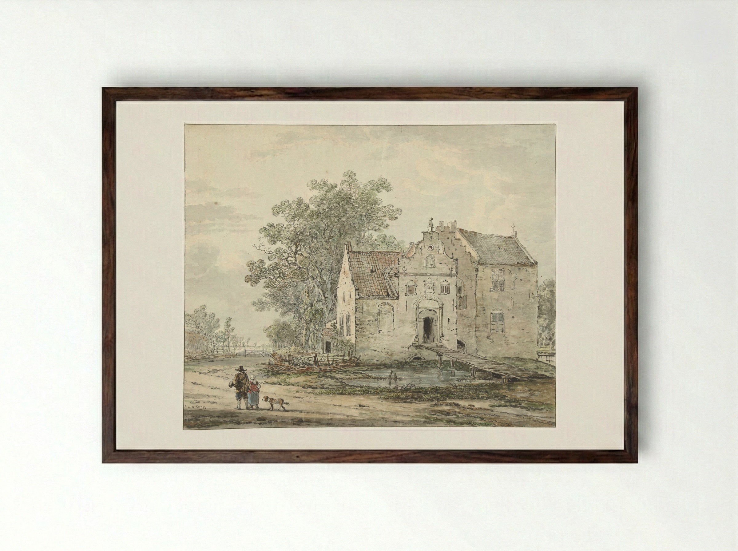 Kasteel IJzendoorn in de Betuwe - Jacob van Strij - Framed Print Dark Wood