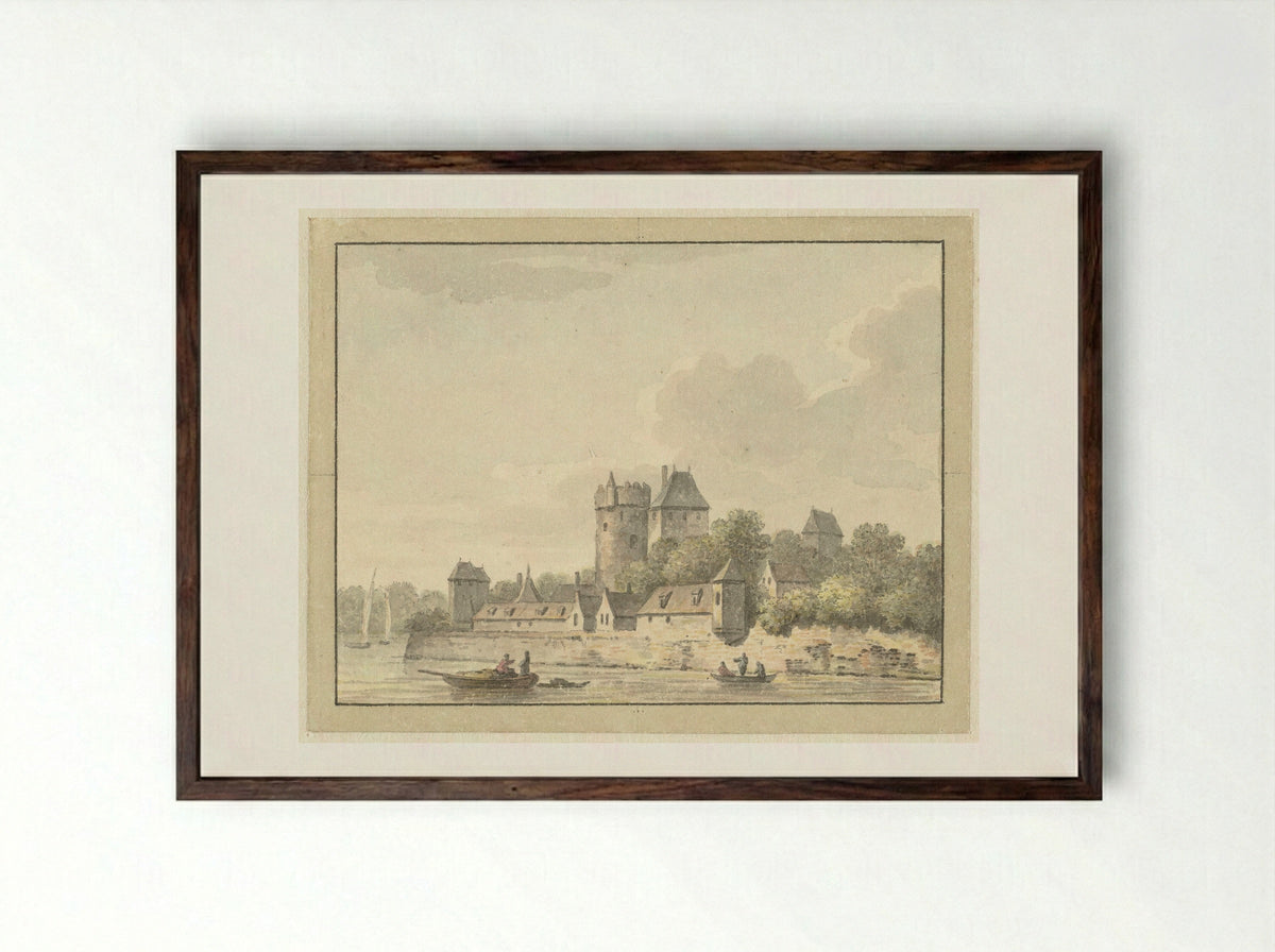 Kasteel Kuilenburg - Johann Heinrich Müntz - Framed Print Dark Wood