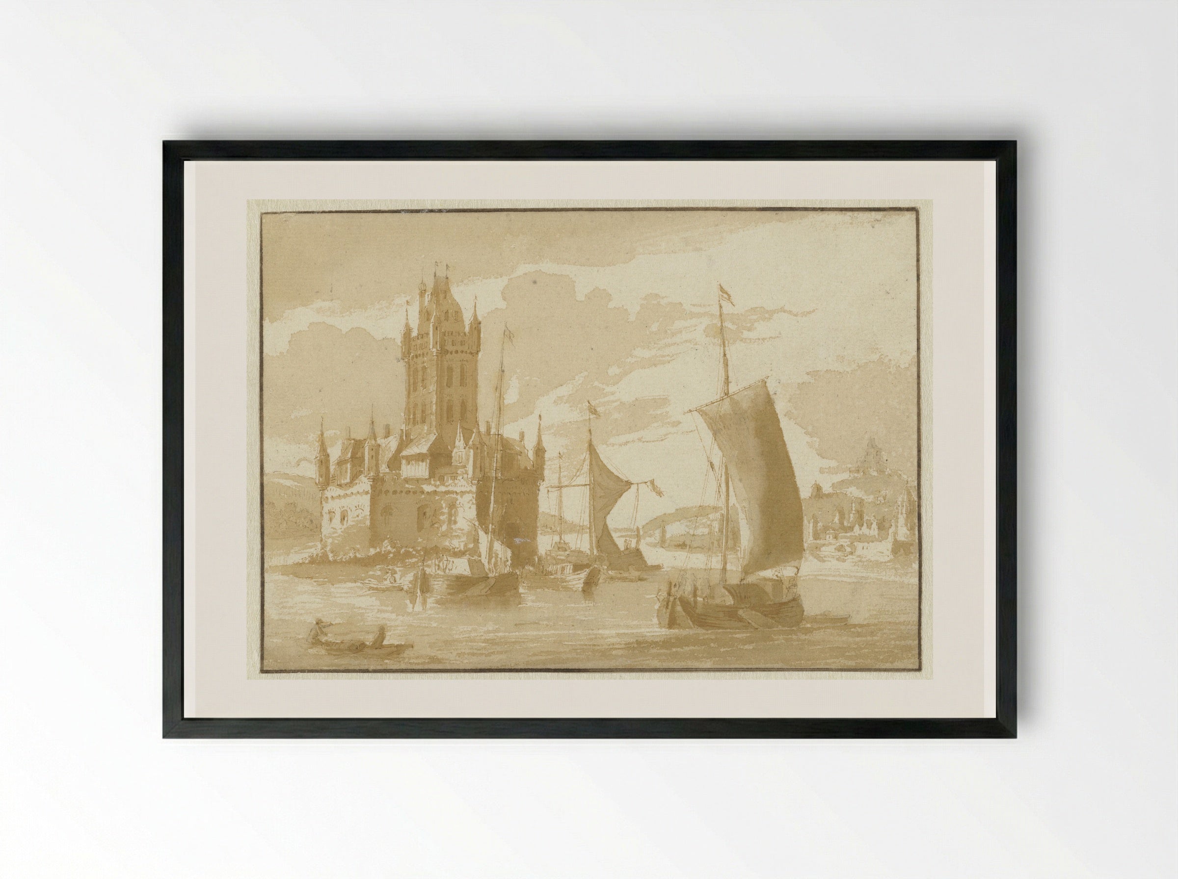 Kasteel Rheinpfalz bij Kaub - Abraham Rademaker - Framed Print Black