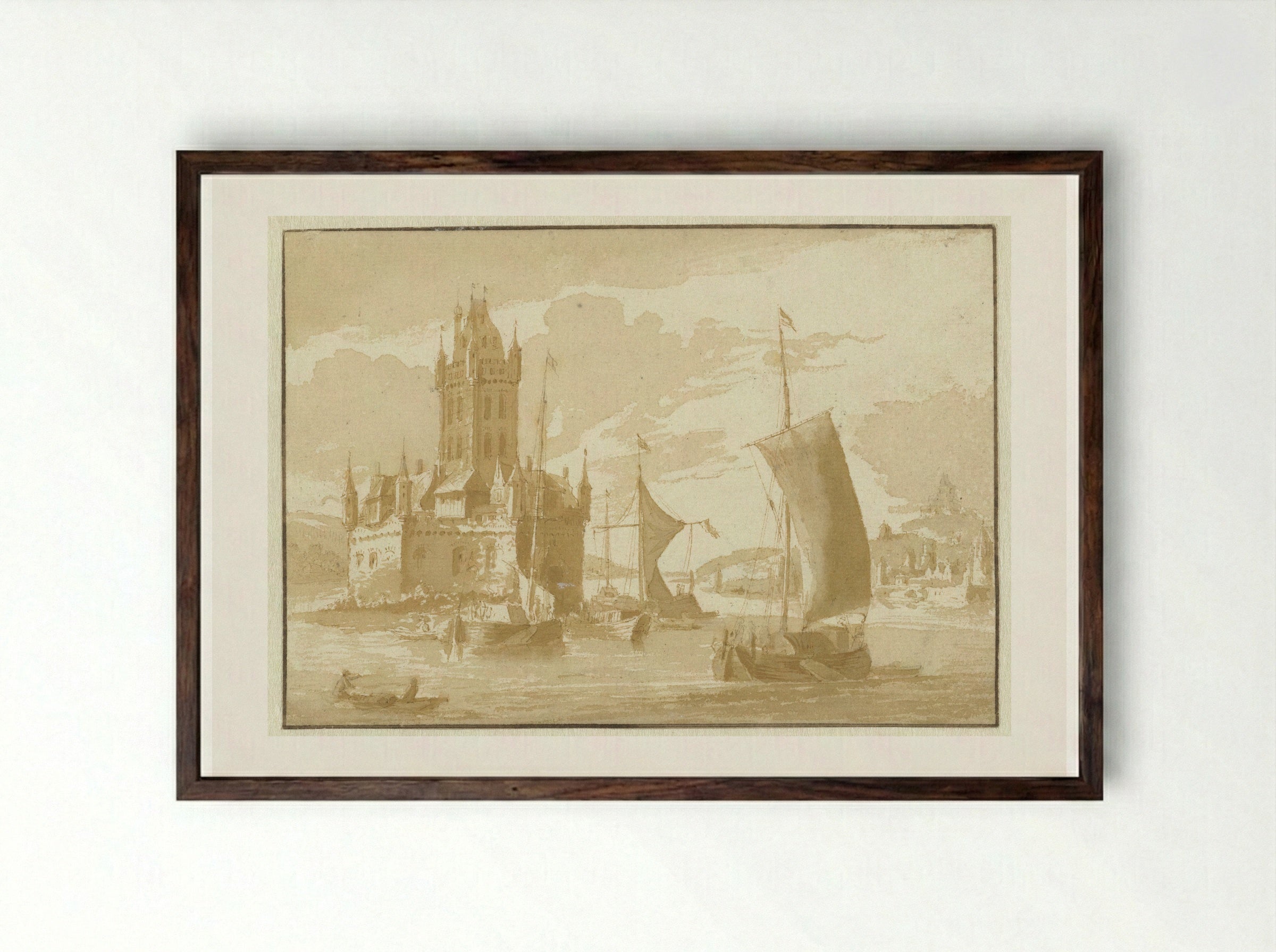 Kasteel Rheinpfalz bij Kaub - Abraham Rademaker - Framed Print Dark Wood