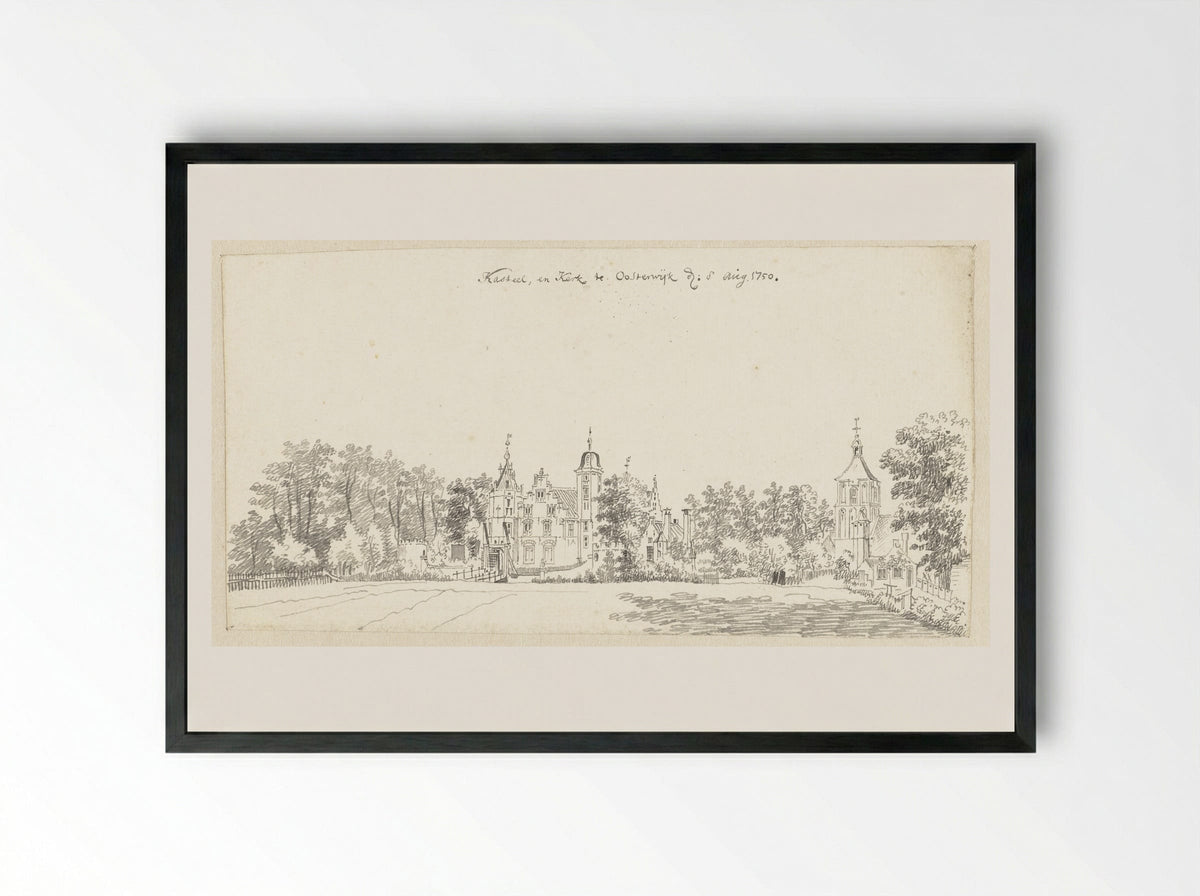 Kasteel en kerk te Oosterwijk, bij Heukelum - Jan de Beijer - Framed Print Black