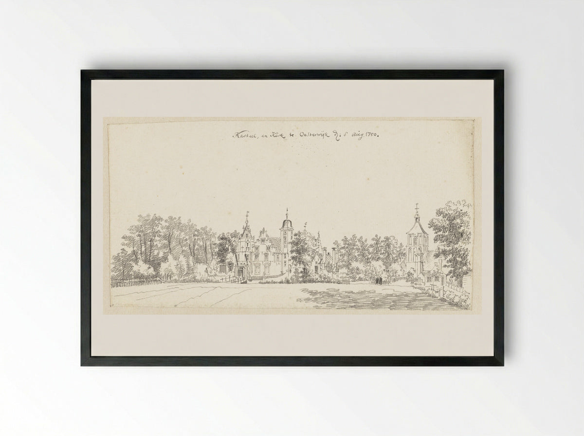 Kasteel en kerk te Oosterwijk, bij Heukelum - Jan de Beijer - Framed Print Black