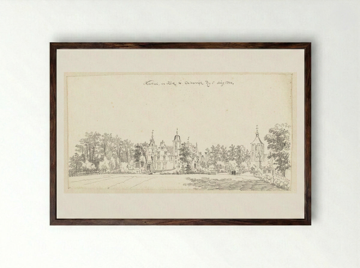 Kasteel en kerk te Oosterwijk, bij Heukelum - Jan de Beijer - Framed Print Dark Wood
