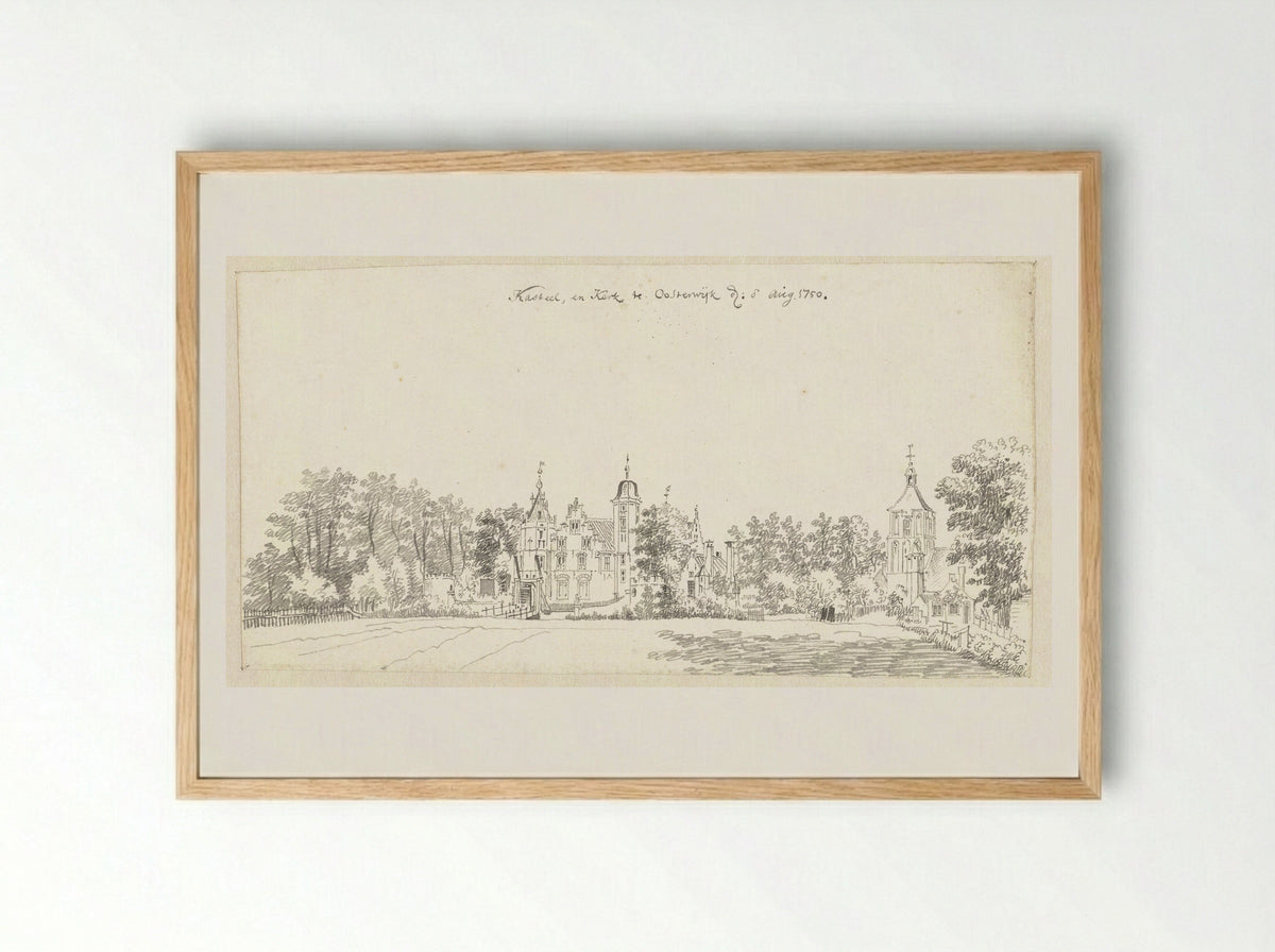 Kasteel en kerk te Oosterwijk, bij Heukelum - Jan de Beijer - Framed Print Wood