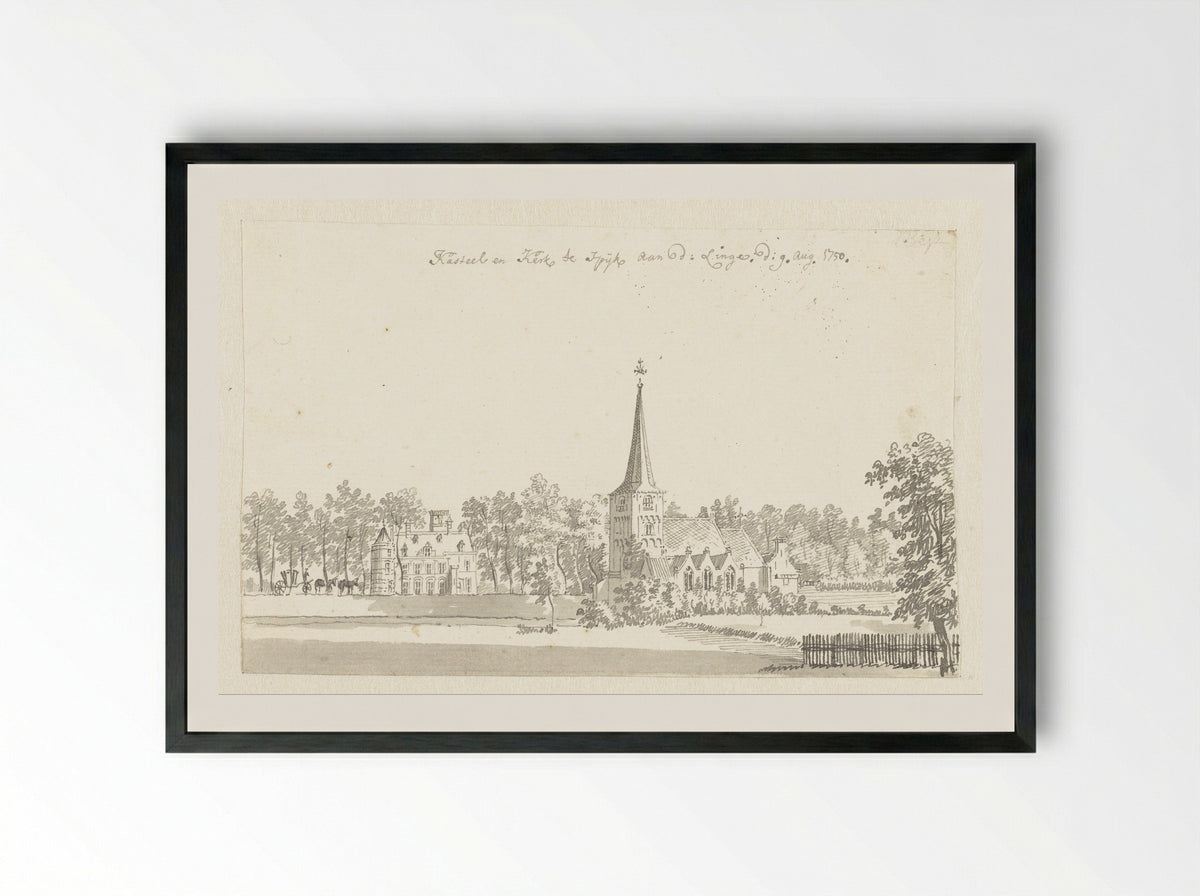 Kasteel en kerk te Spijk - Jan de Beijer - Framed Print Black