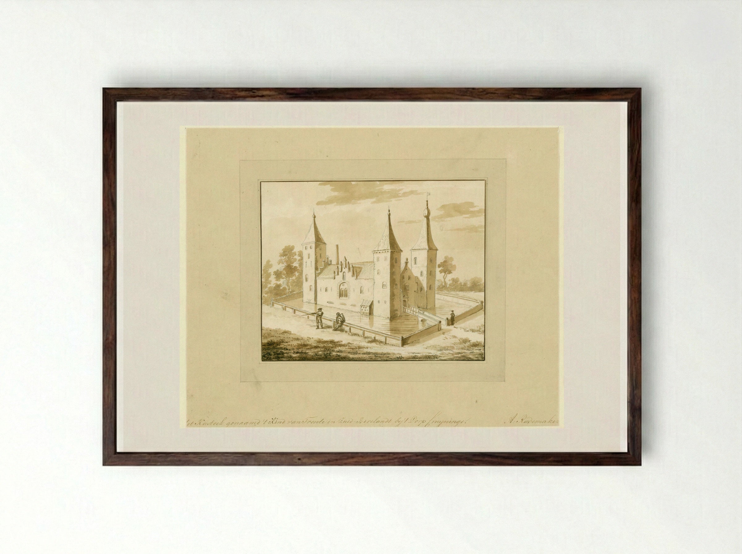 Kasteel 't Kind van Trente bij Kruiningen - Abraham Rademaker - Framed Print Dark Wood