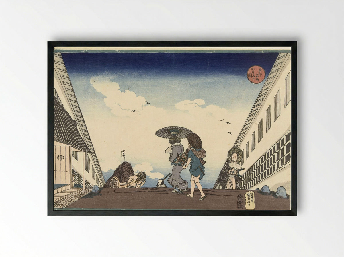 Kasumigaseki, from the series Famous Places in the Eastern Capital (Toto meisho) - Utagawa Kuniyoshi - Framed Print Black