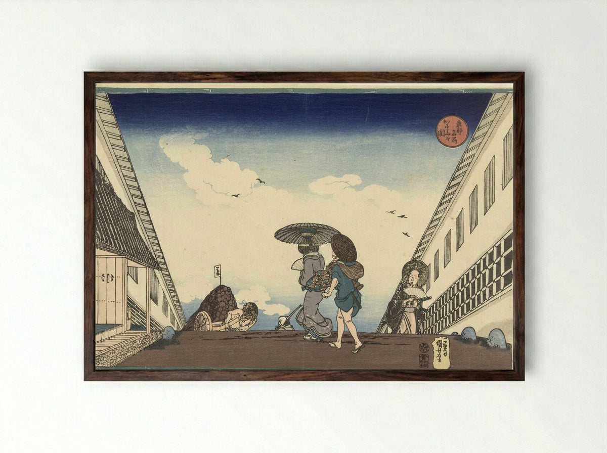 Kasumigaseki, from the series Famous Places in the Eastern Capital (Toto meisho) - Utagawa Kuniyoshi - Framed Print Dark Wood