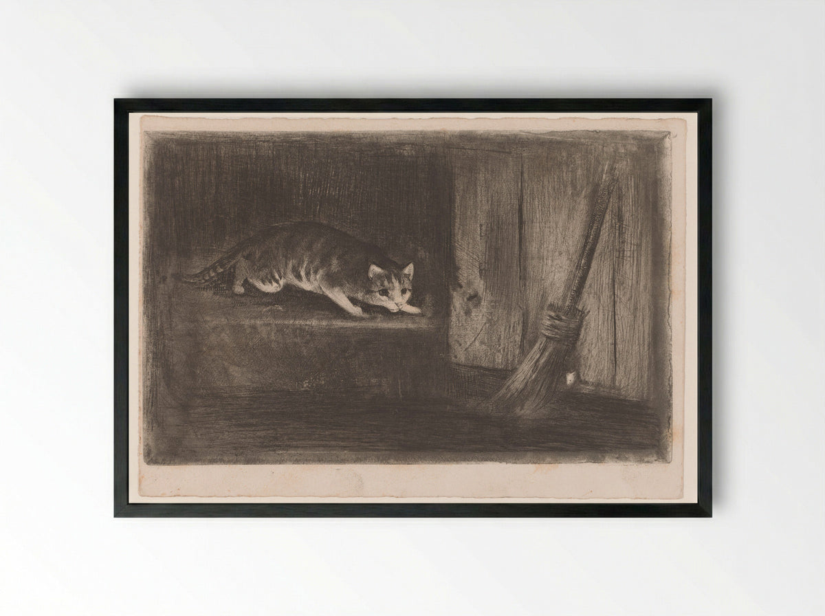 Kat en muis (Cat and Mouse) - Charles Verlat - Framed Print Black