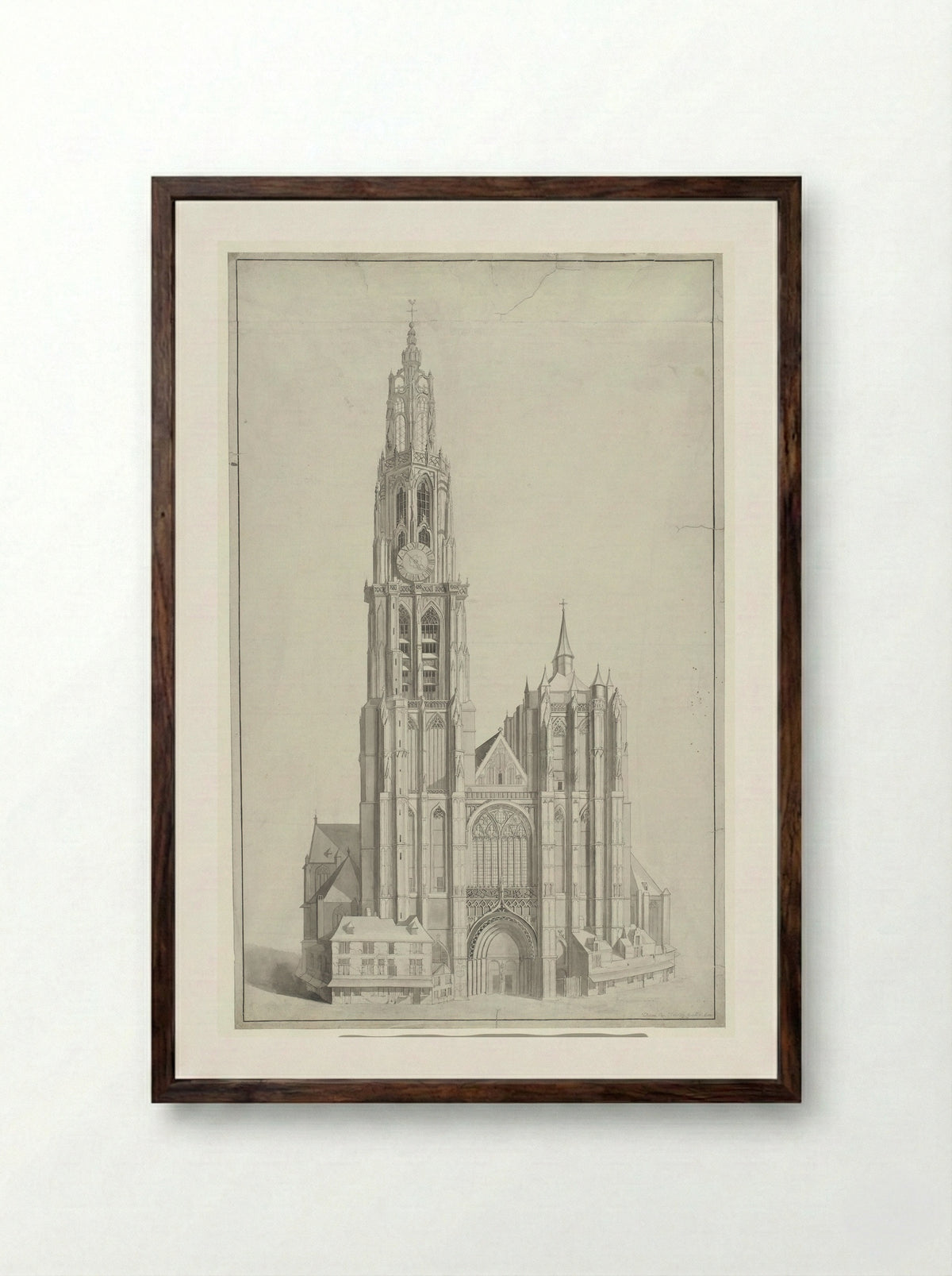 Kathedraal te Antwerpen - Ignatius Joseph van den Berghe - Framed Print Dark Wood