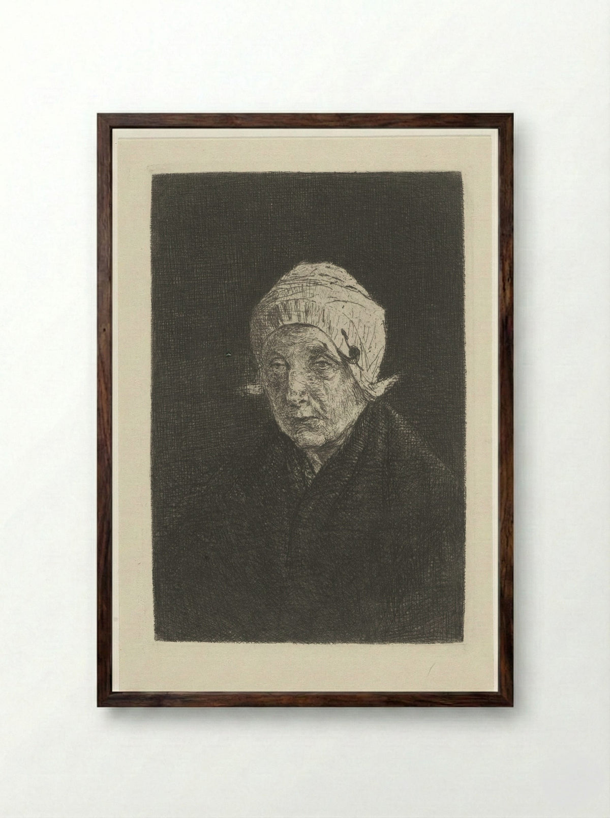 Katwijkse oude vrouw - Jozef Israëls - Framed Print Dark Wood