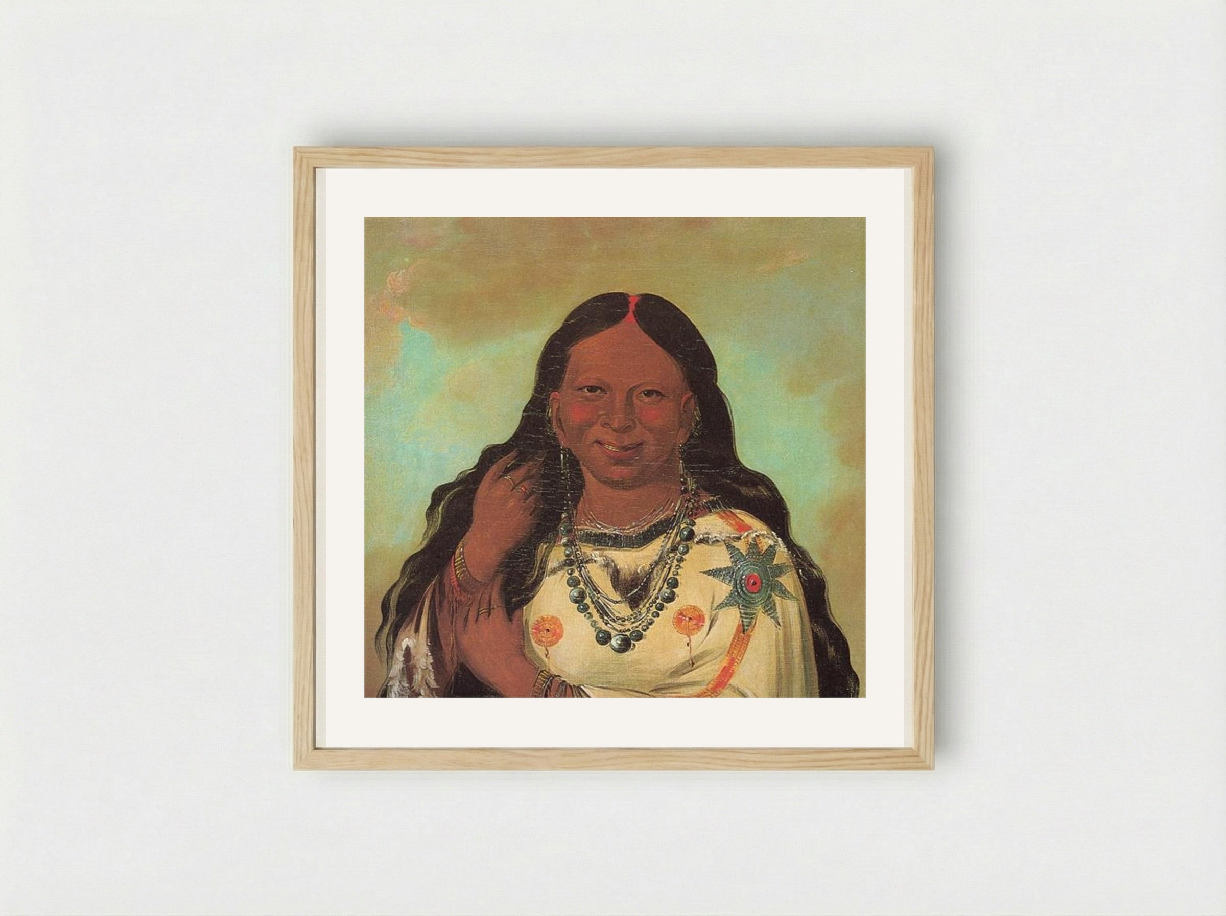 Kei-a-gis-gis, a woman of the Plains Ojibwa - George Catlin - Framed Print Wood