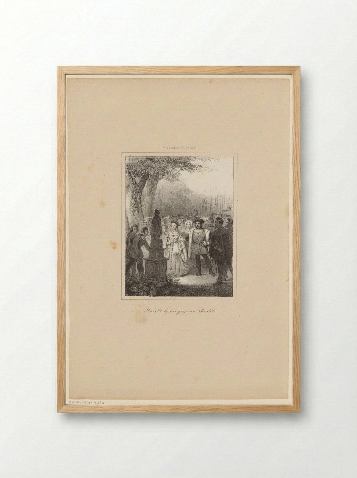 Keizer Karel V bezoekt het graf van Willem Beukels - Nederlandsche Maatschappij van Schoone Kunsten - Framed Print Wood