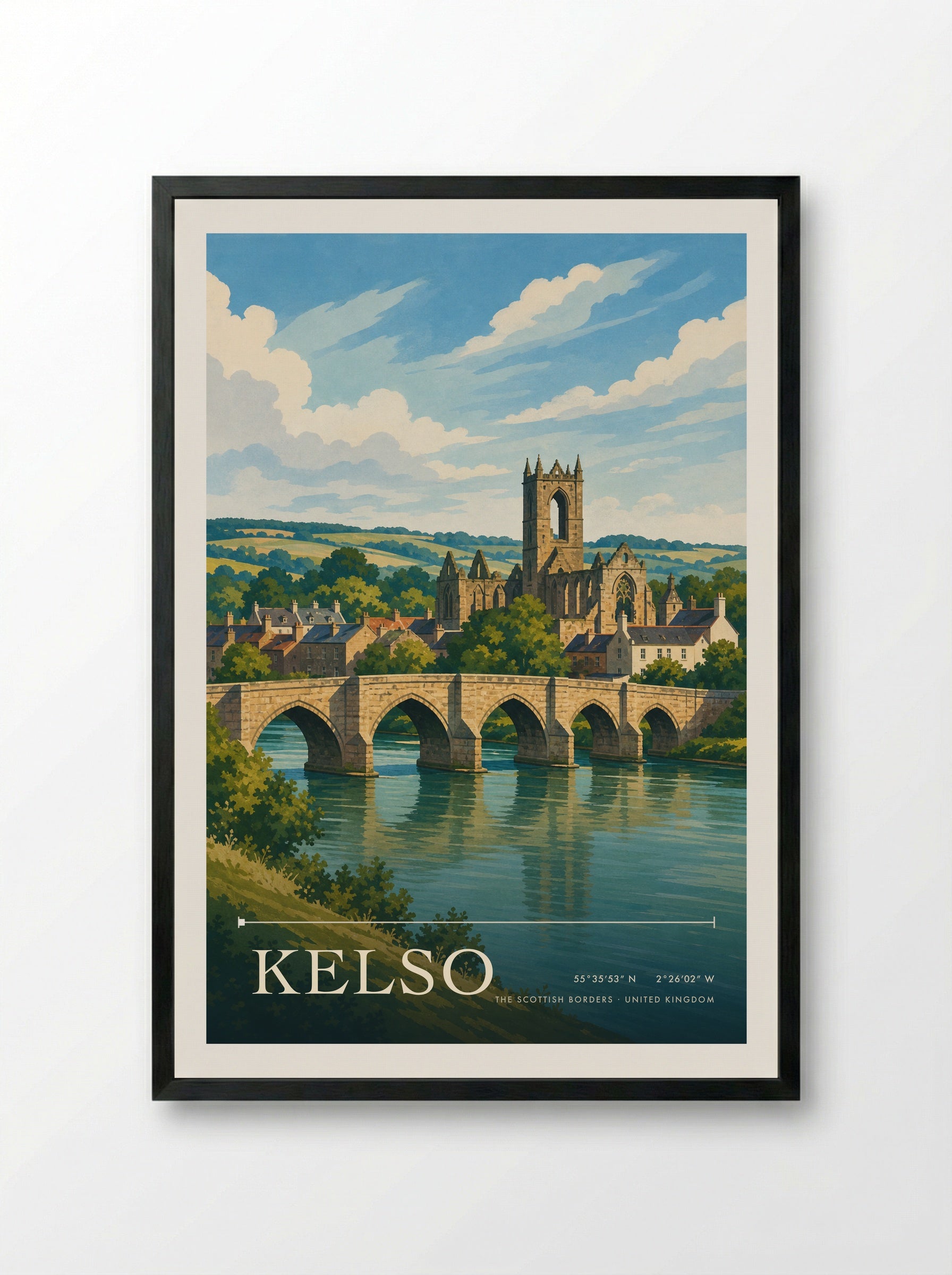 Kelso The Scottish Borders United Kingdom Travel Poster - Framed Print Black