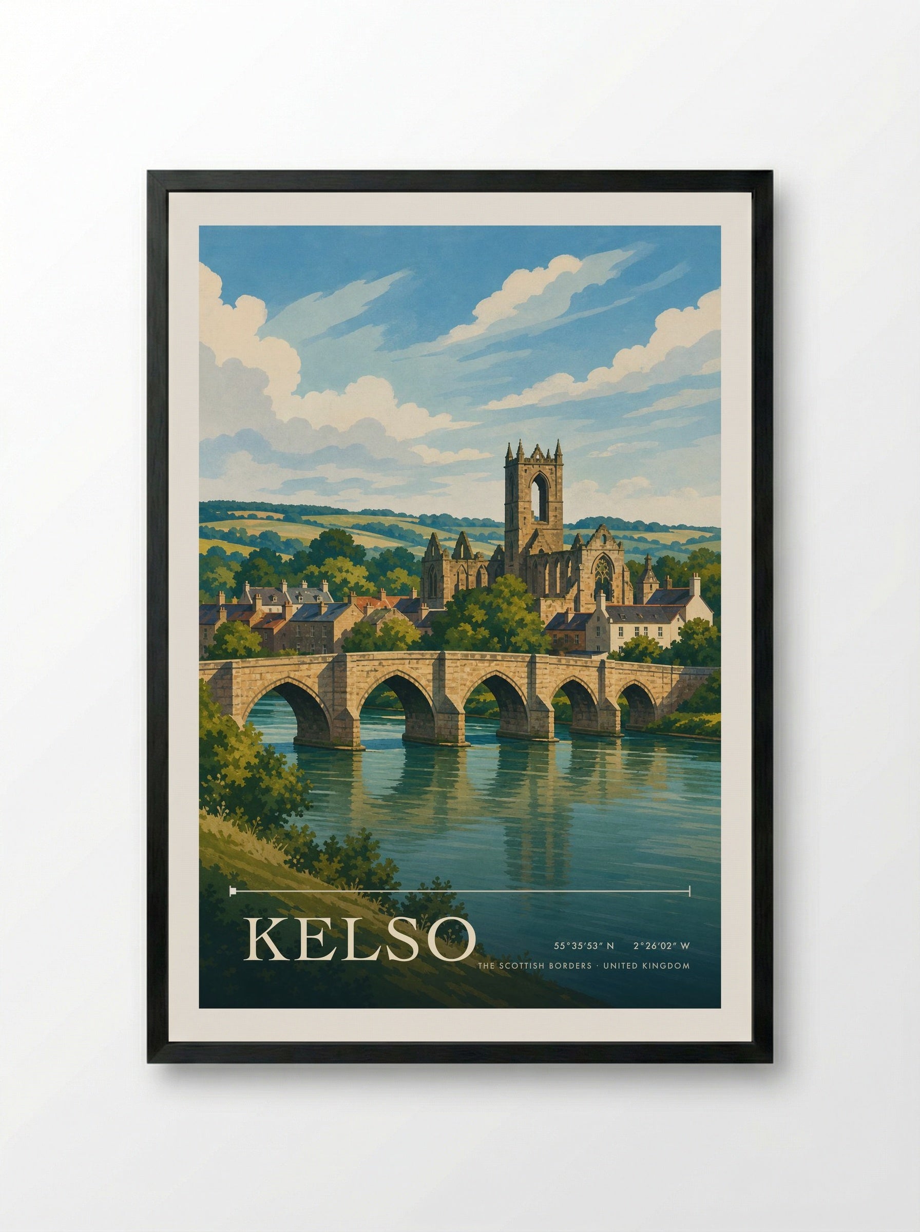 Kelso The Scottish Borders United Kingdom Travel Poster - Framed Print Black
