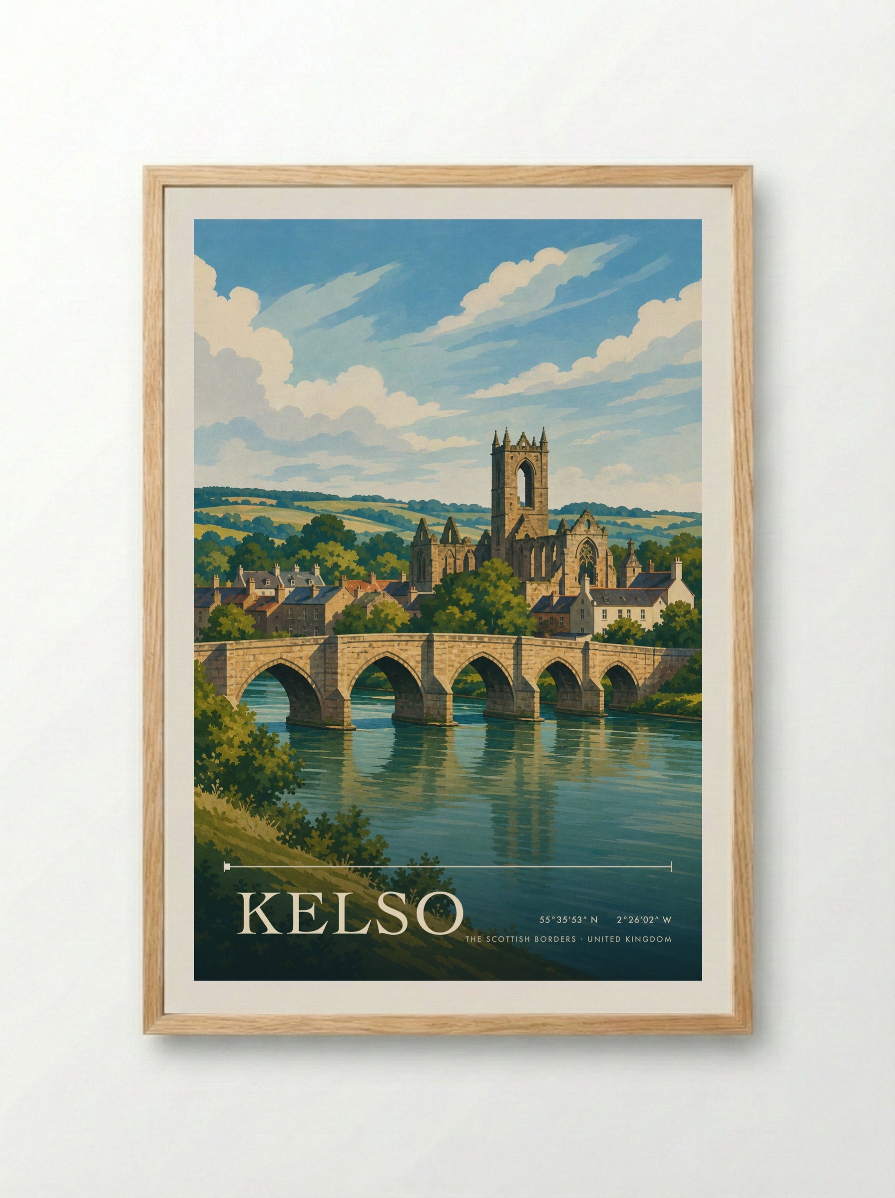 Kelso The Scottish Borders United Kingdom Travel Poster - Framed Print Wood