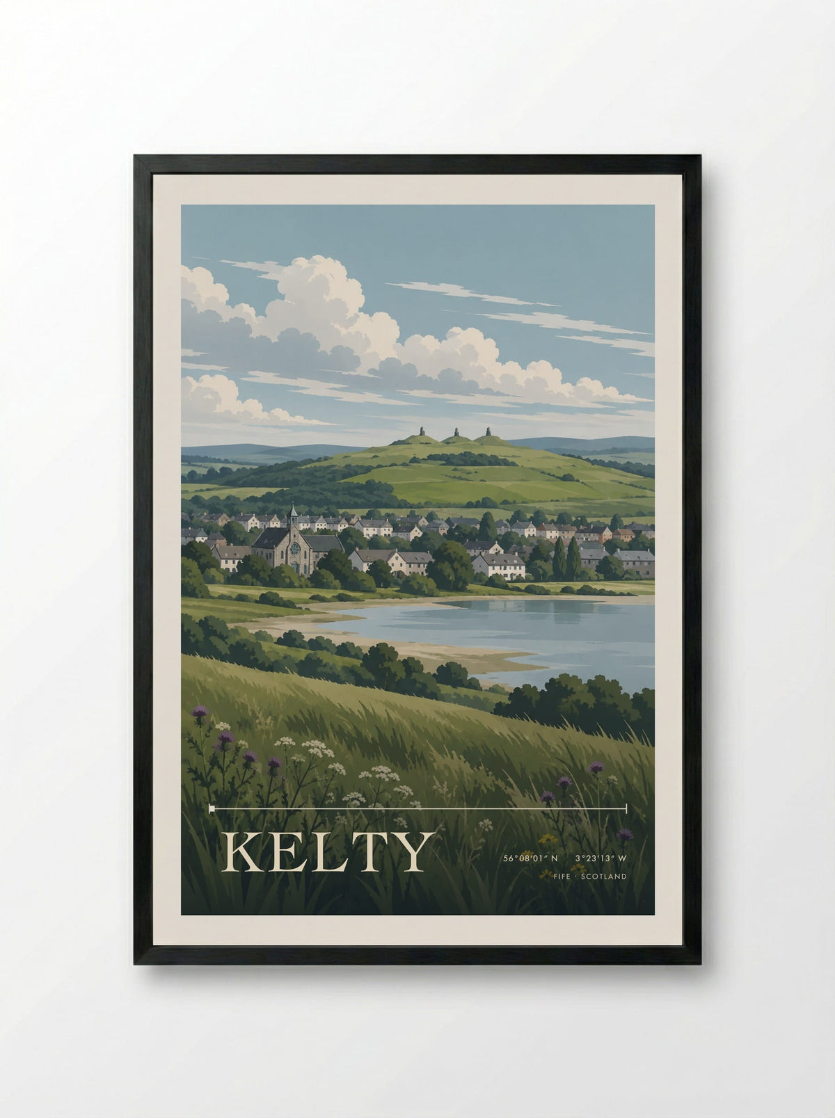 Kelty, Fife | Travel Poster - Framed Print Black