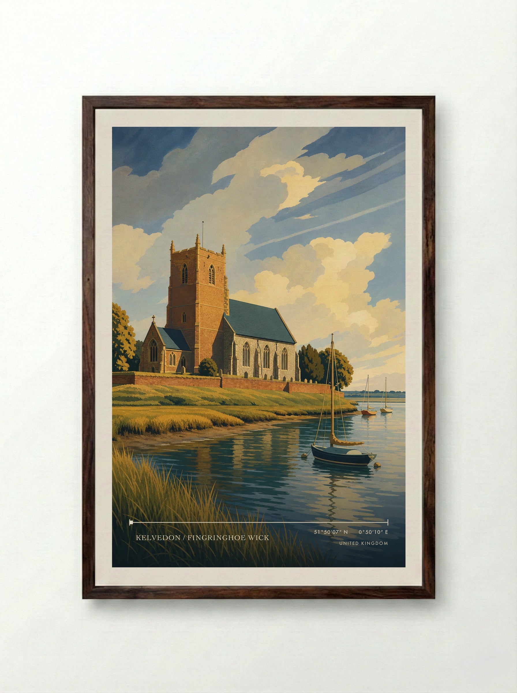Kelvedon / Fingringhoe Wick United Kingdom Travel Poster - Framed Print Dark Wood