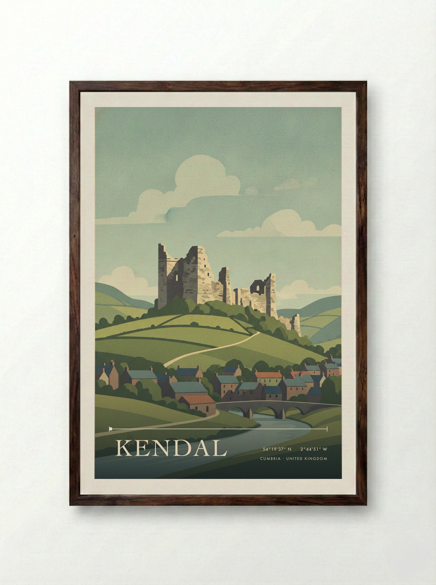 Kendal Cumbria United Kingdom Travel Poster - Framed Print Dark Wood
