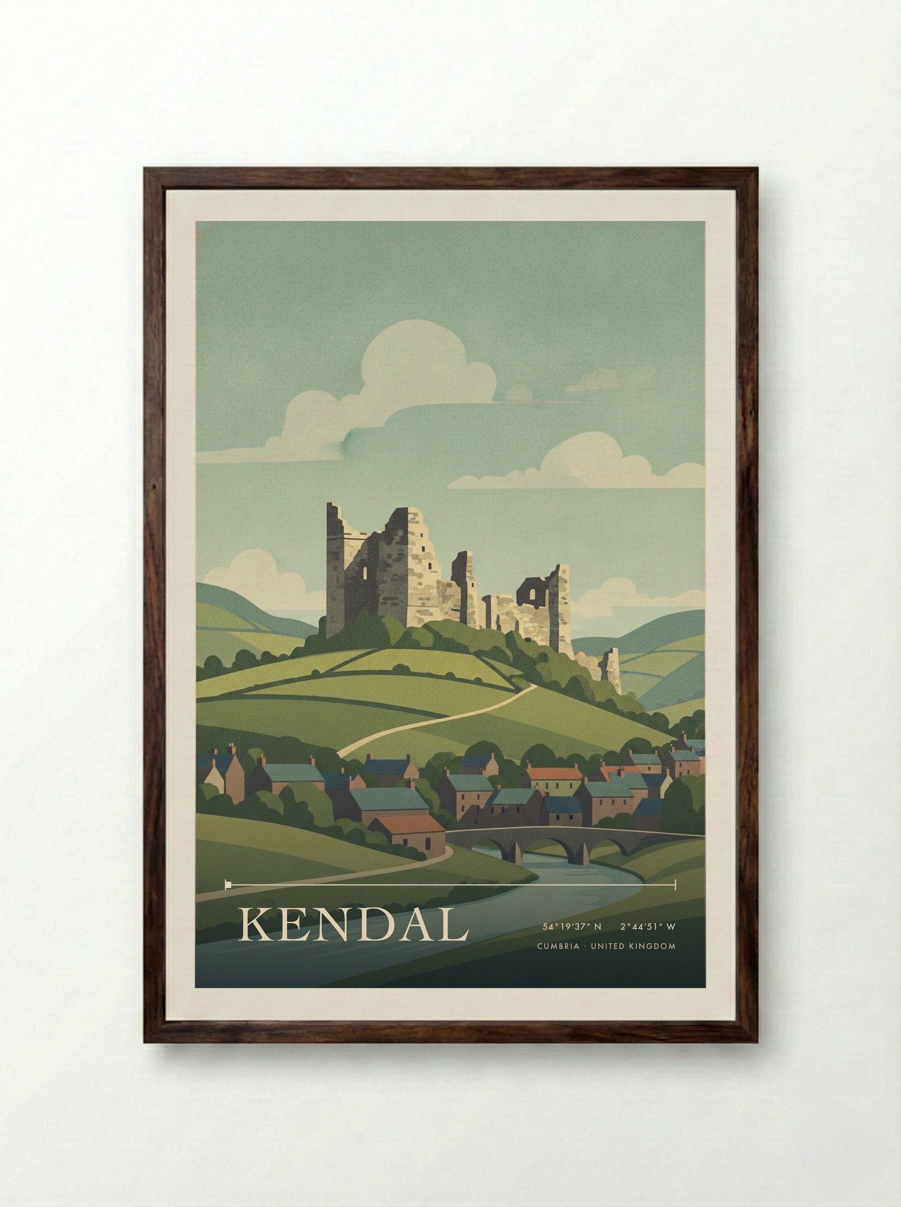 Kendal Cumbria United Kingdom Travel Poster - Framed Print Dark Wood