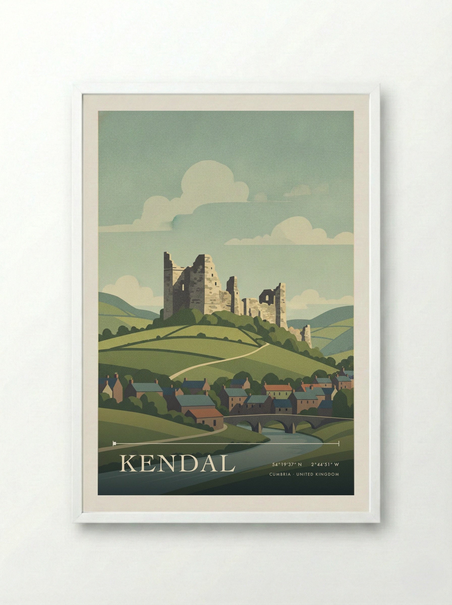 Kendal Cumbria United Kingdom Travel Poster - Framed Print White