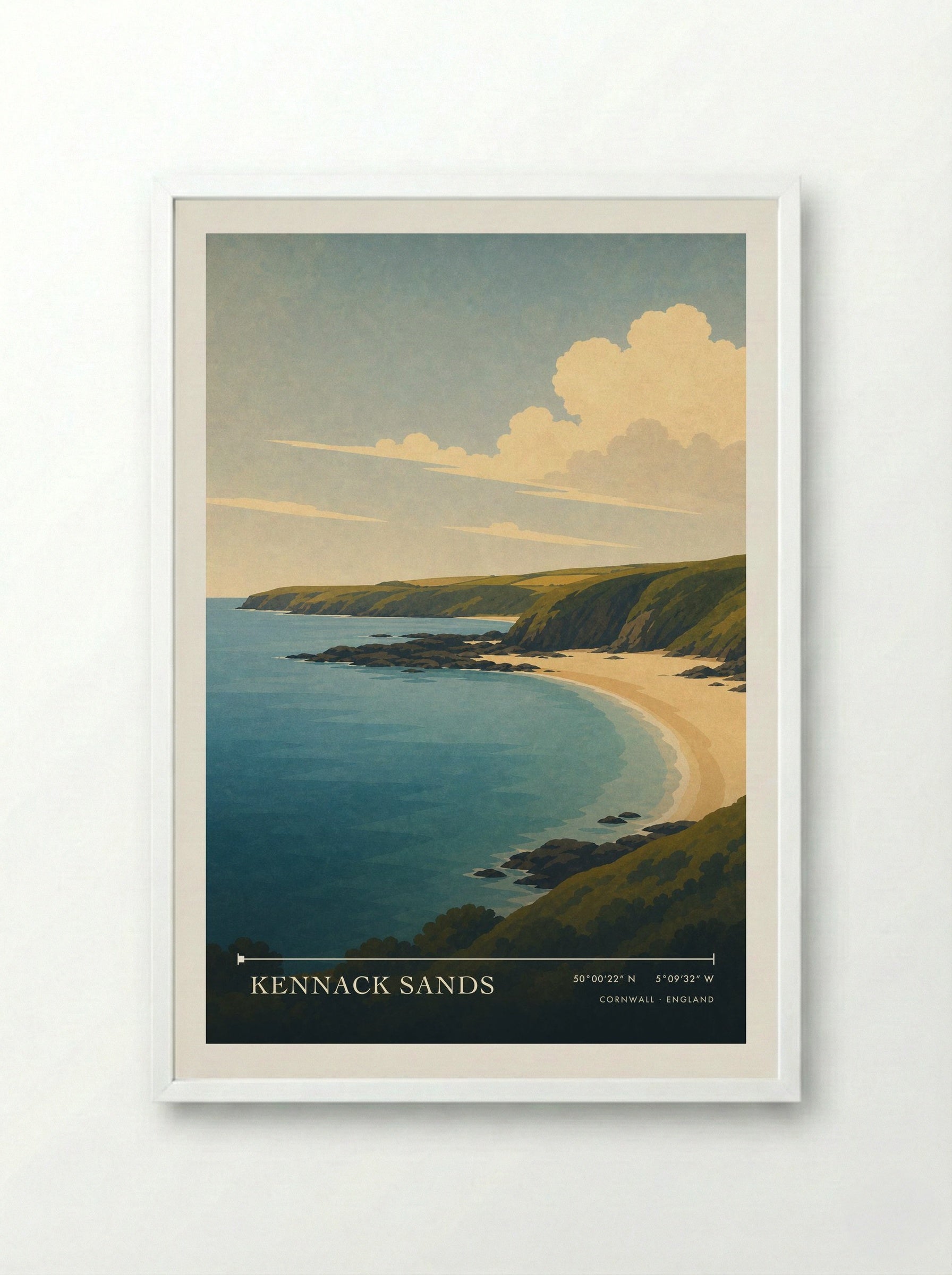 Kennack Sands Cornwall England Travel Poster - Framed Print White