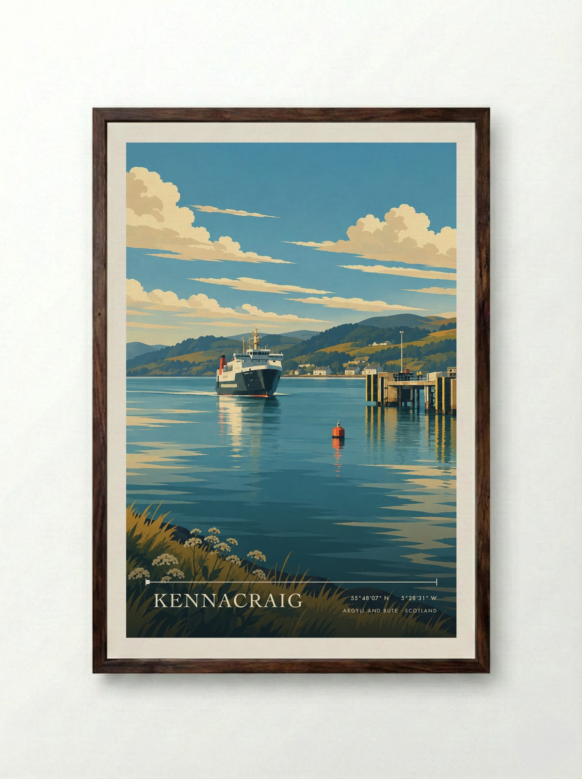 Kennacraig, Argyll and Bute | Travel Poster - Framed Print Dark Wood