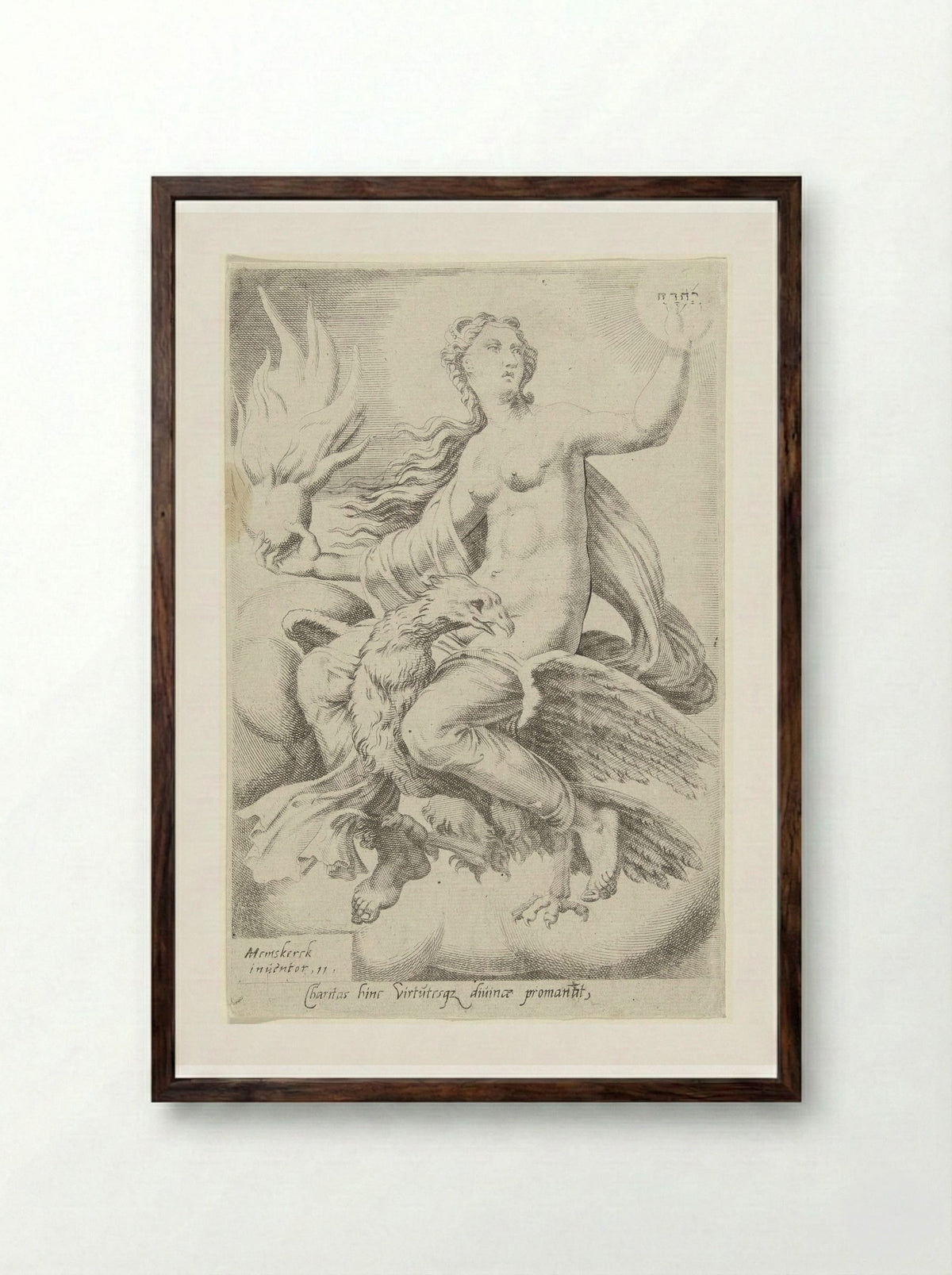 Kennis van God brengt liefdadigheid voort - Dirck Volckertsz. Coornhert - Framed Print Dark Wood