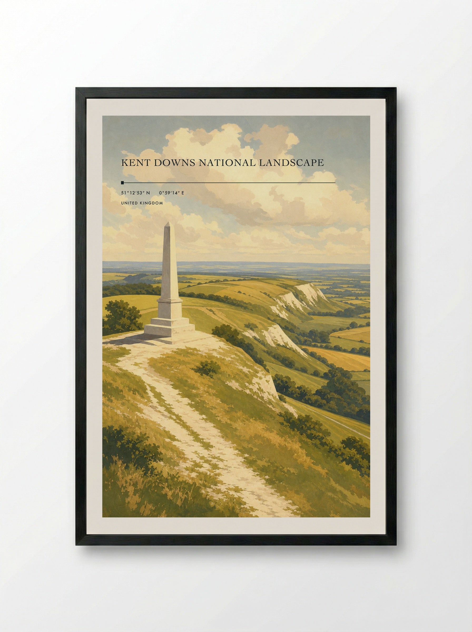 Kent Downs National Landscape United Kingdom Travel Poster - Framed Print Black