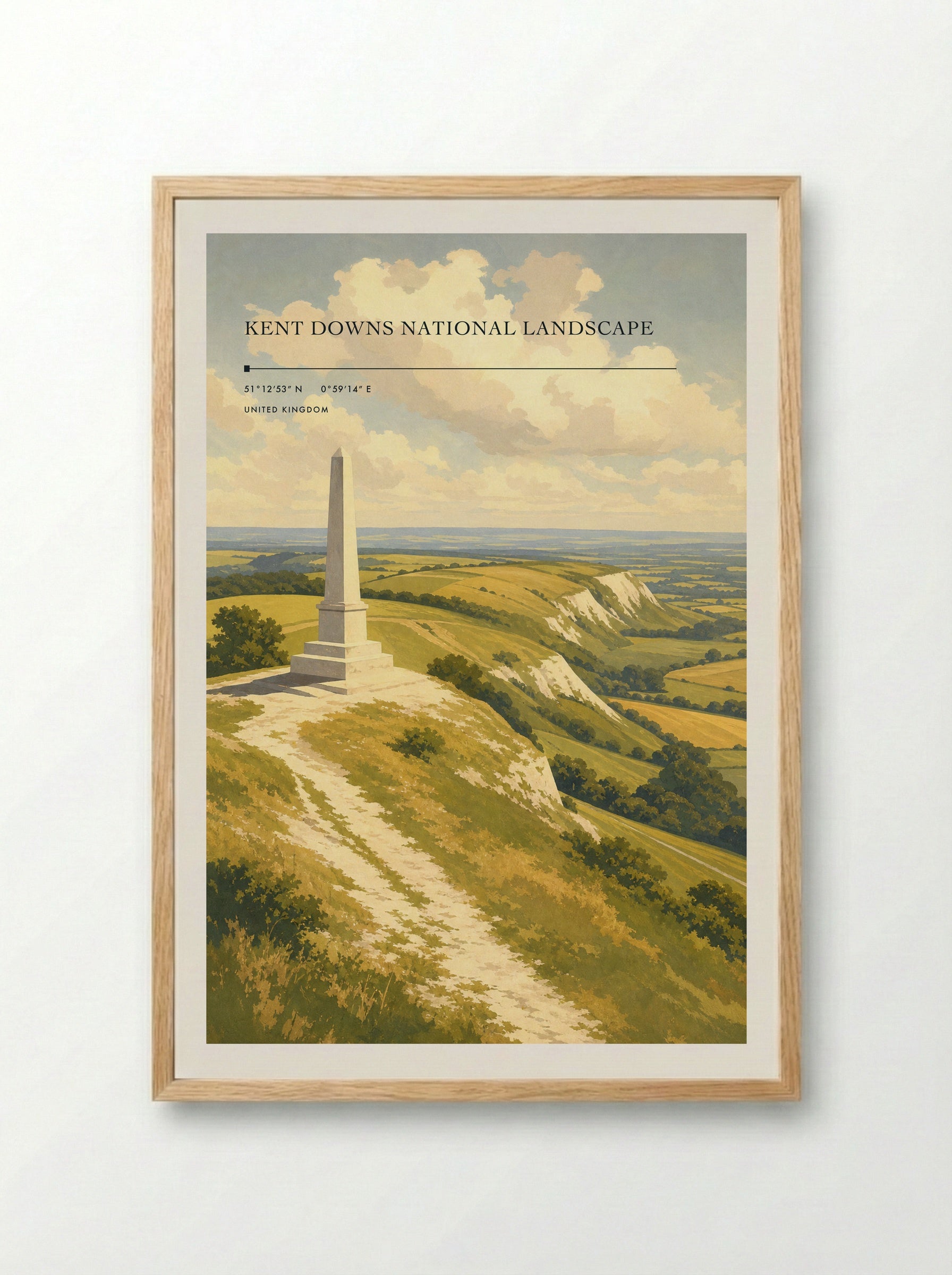 Kent Downs National Landscape United Kingdom Travel Poster - Framed Print Wood