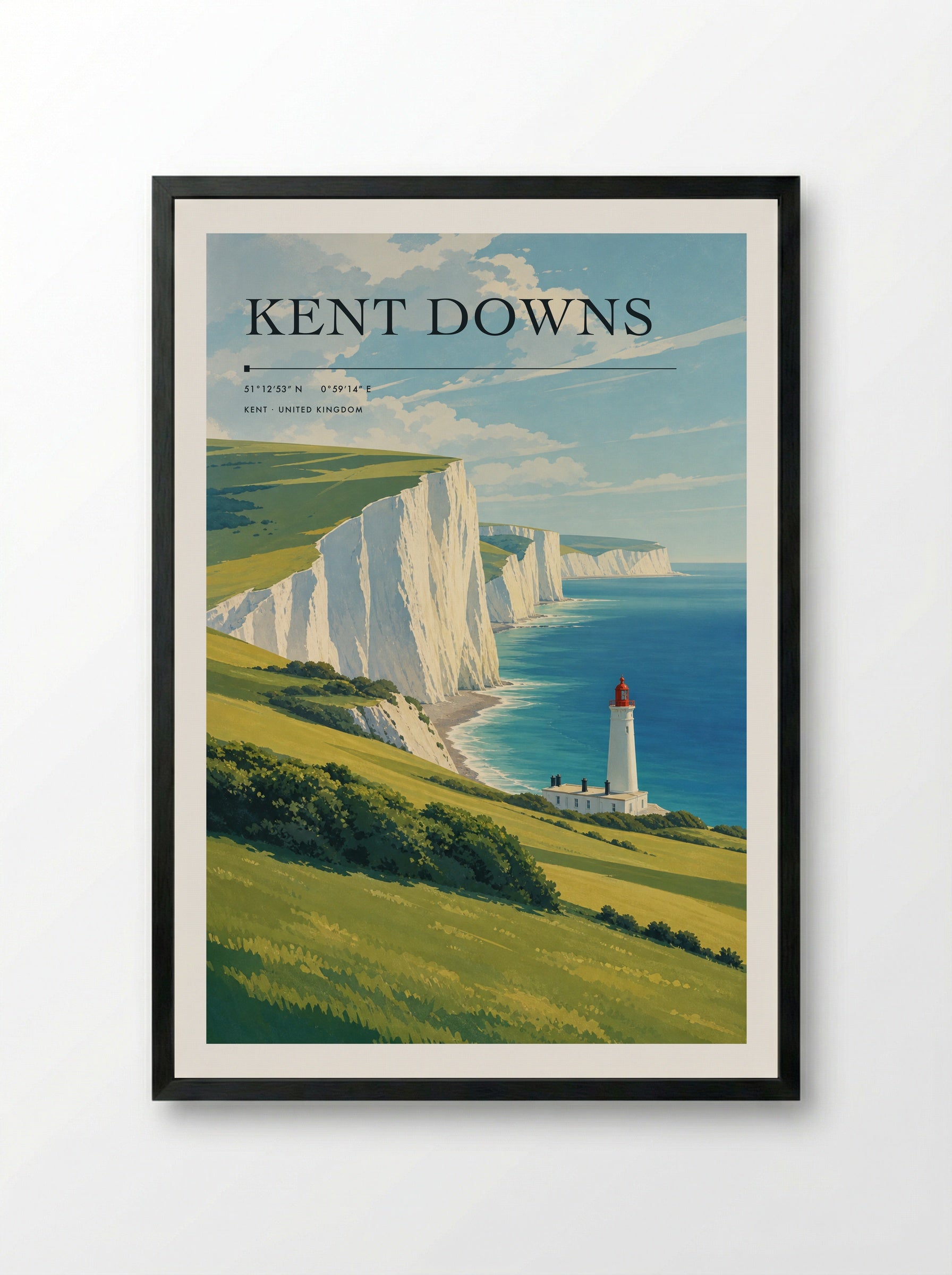 Kent Downs United Kingdom Travel Poster - Framed Print Black