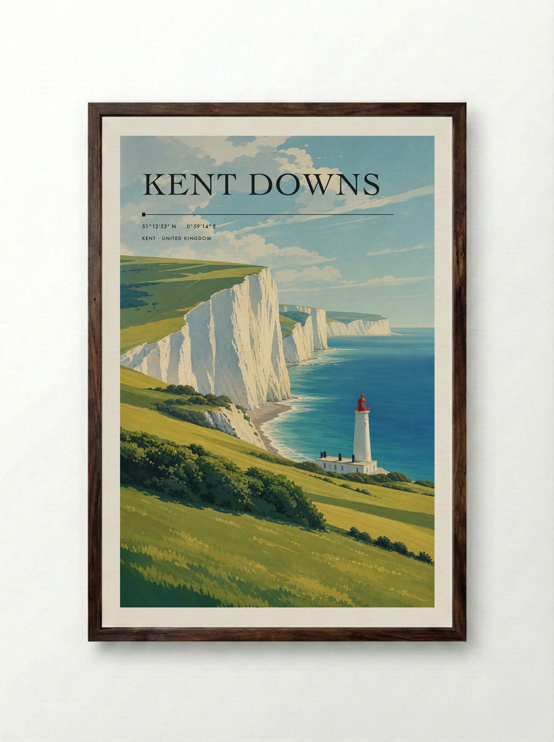 Kent Downs United Kingdom Travel Poster - Framed Print Dark Wood