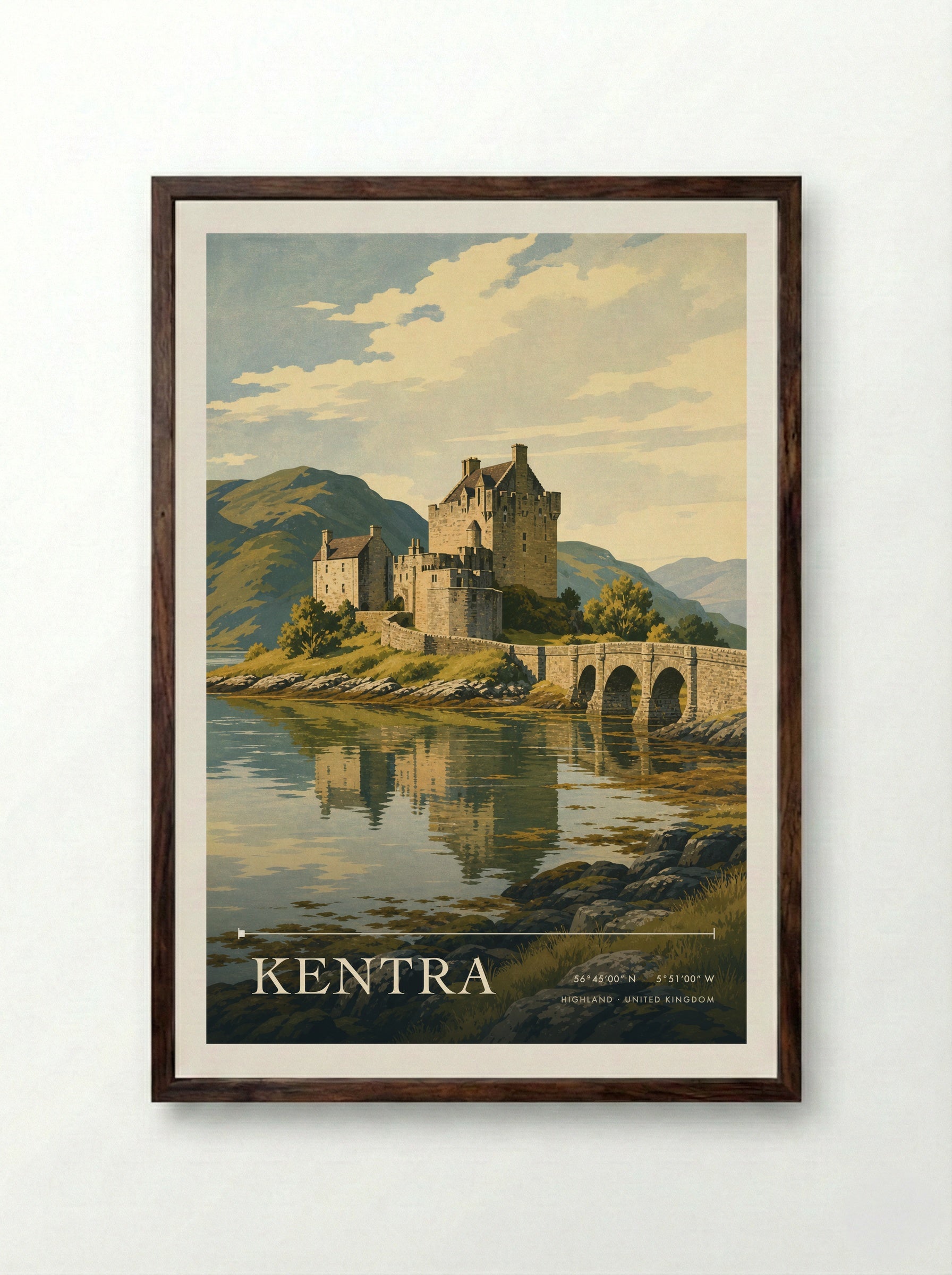 Kentra Highland United Kingdom Travel Poster - Framed Print Dark Wood