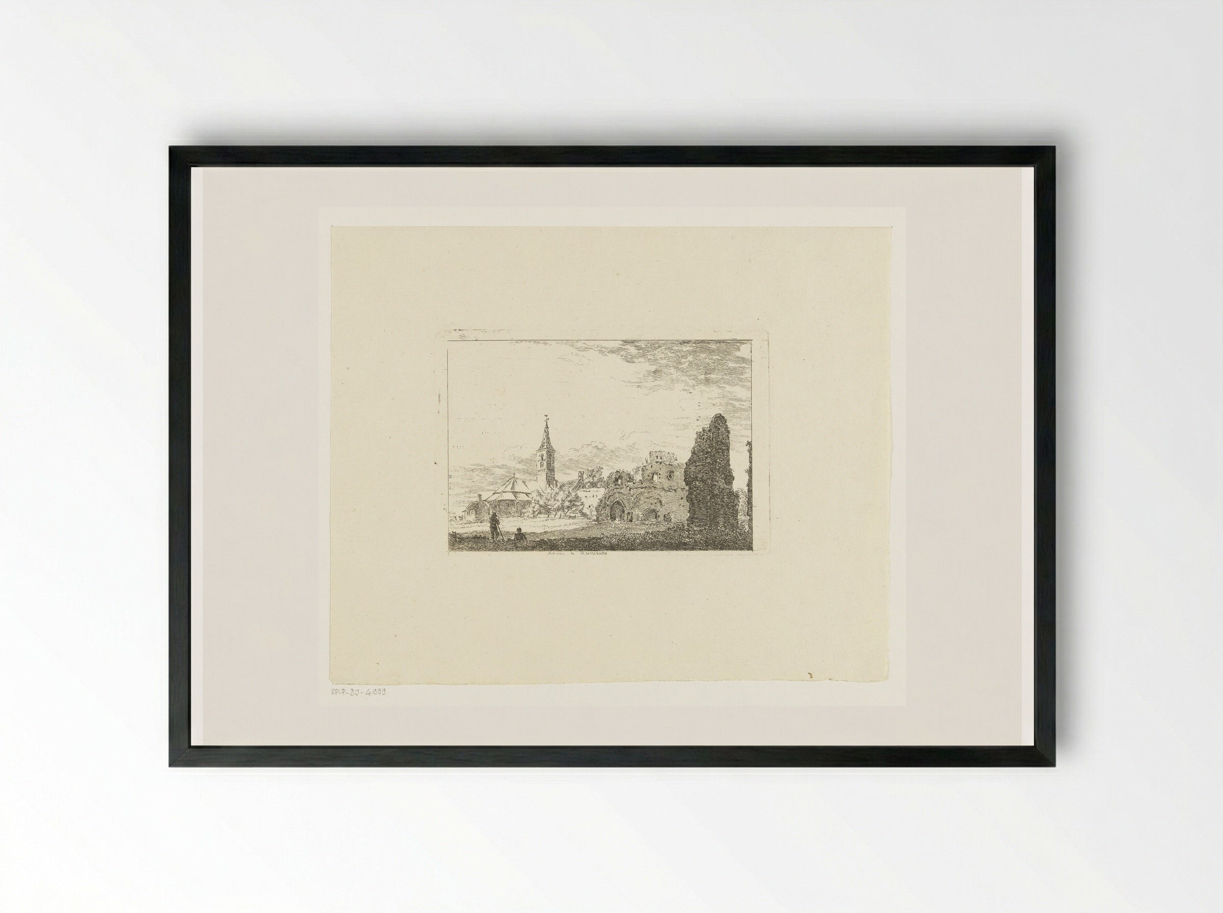 Kerk en ruïne van de abdij te Rijnsburg - Hermanus van Brussel - Framed Print Black
