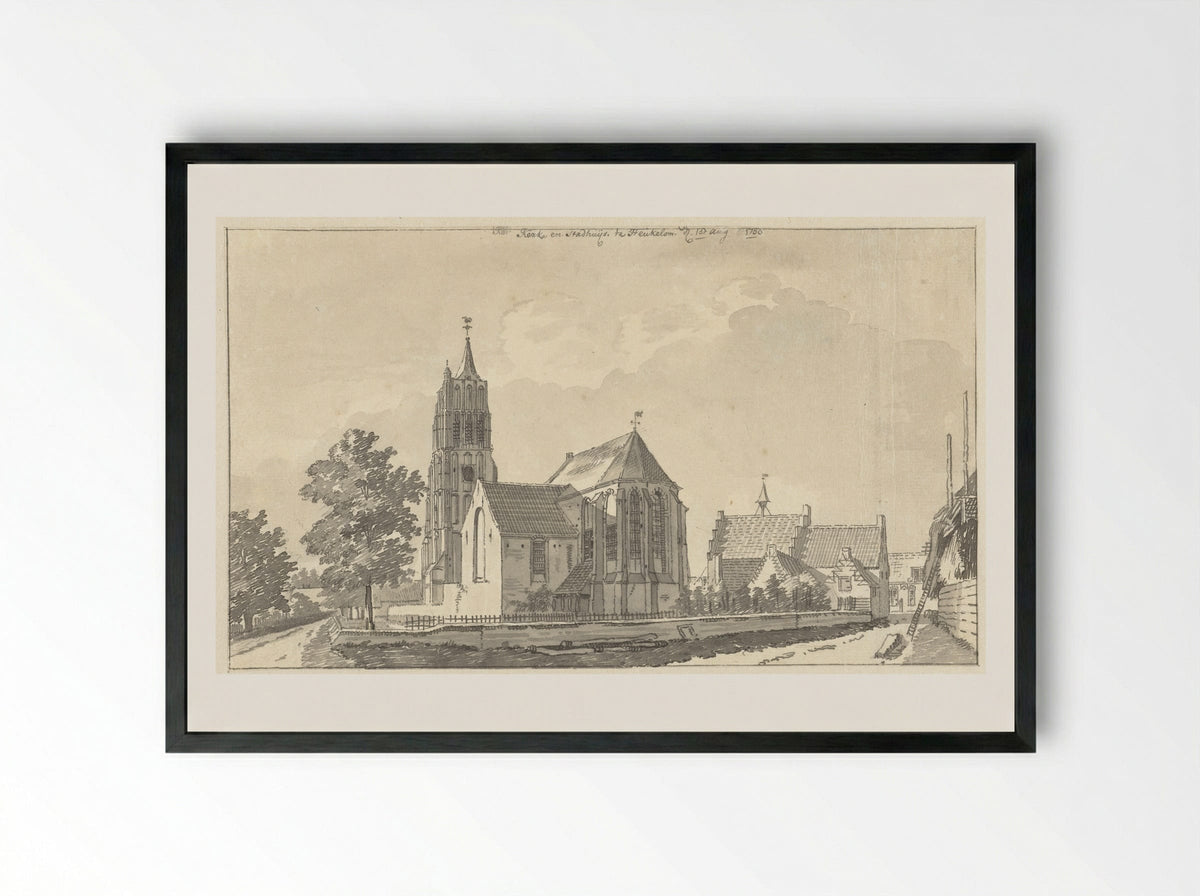 Kerk en stadhuis van Heukelom - Jan de Beijer - Framed Print Black