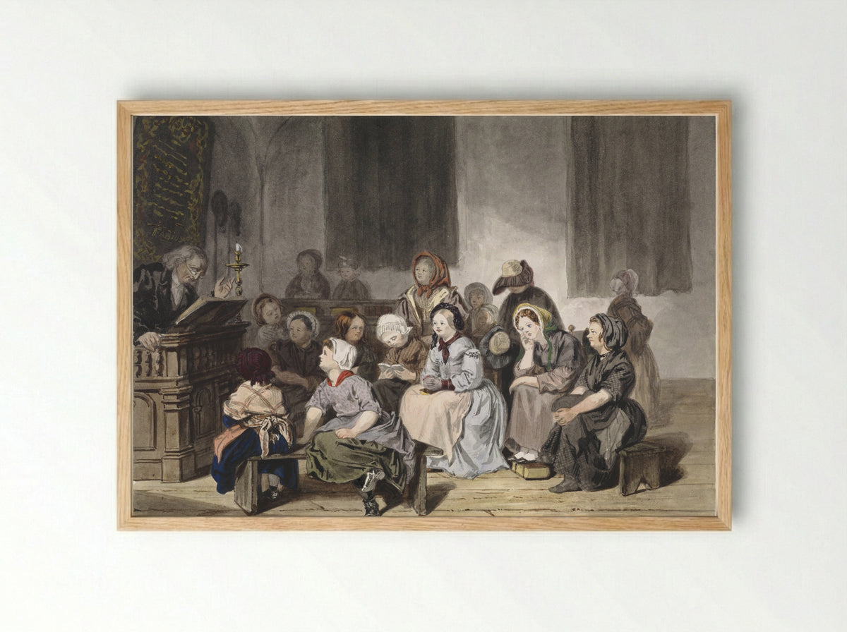 Kerkdienst met meisjes - Jan Fabius Czn - Framed Print Wood
