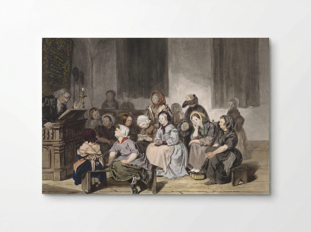 Kerkdienst met meisjes - Jan Fabius Czn - Poster