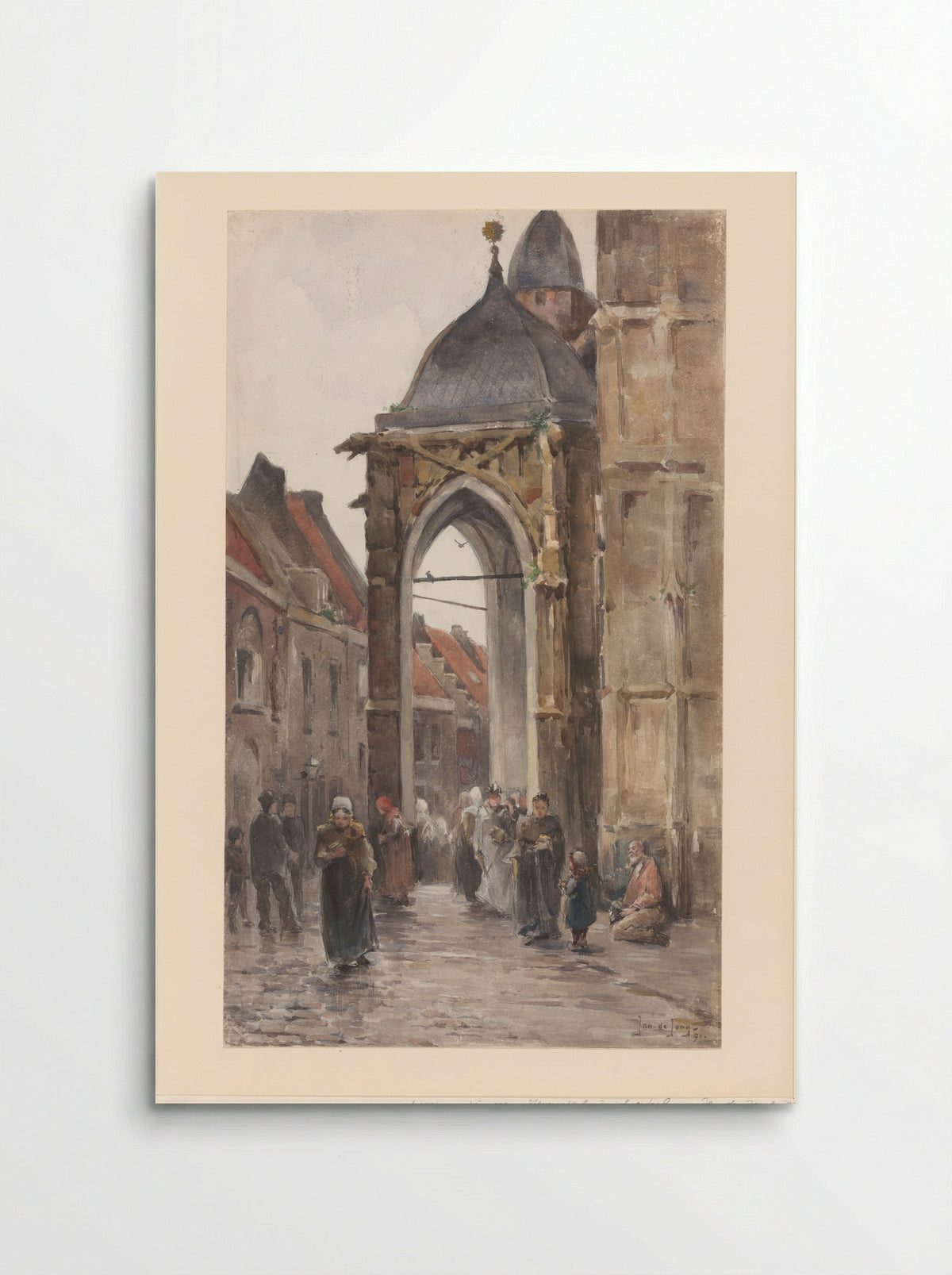 Kerkgangers buiten een kerk - Jan de Jong - Poster