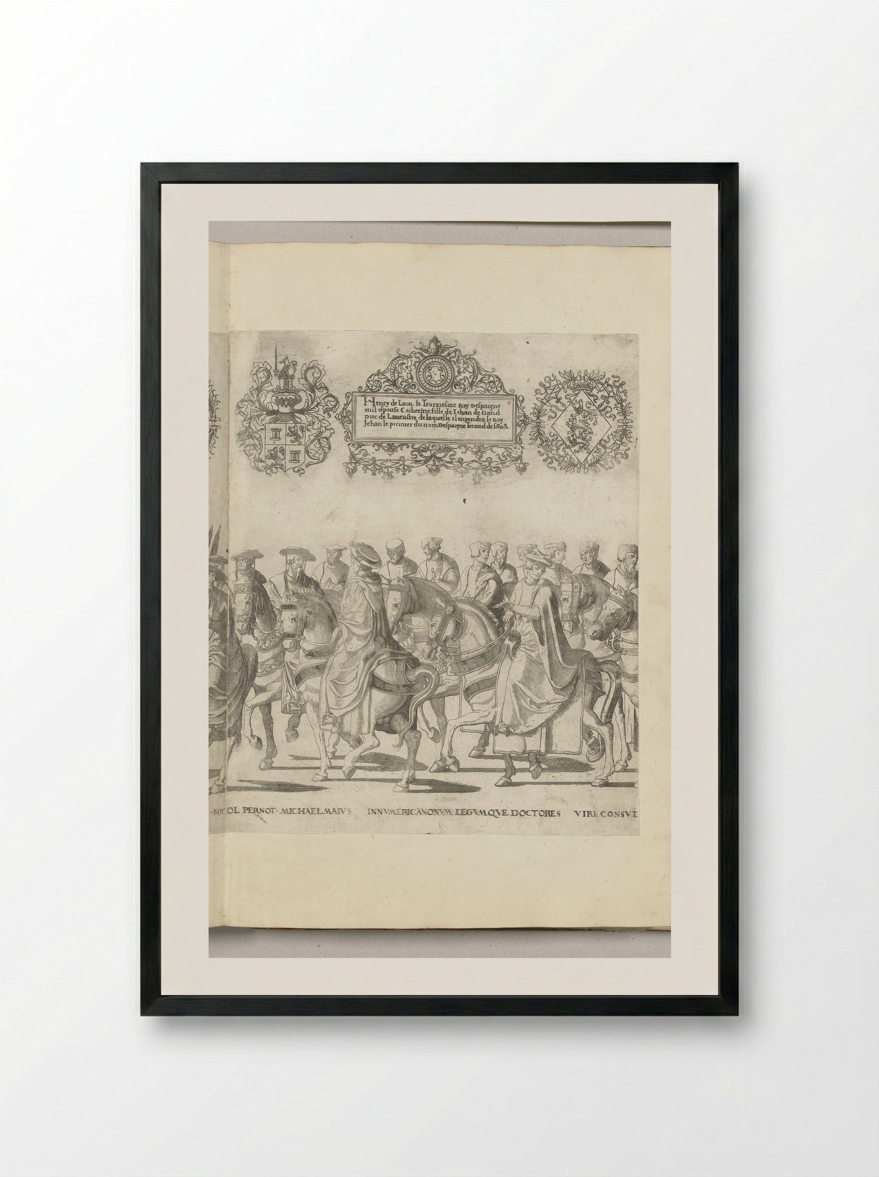 Kerkgeleerden waaronder Nicolas Perrenot de Granvelle en Michele Maio, plaat [GG] - Nicolaas Hogenberg - Framed Print Black