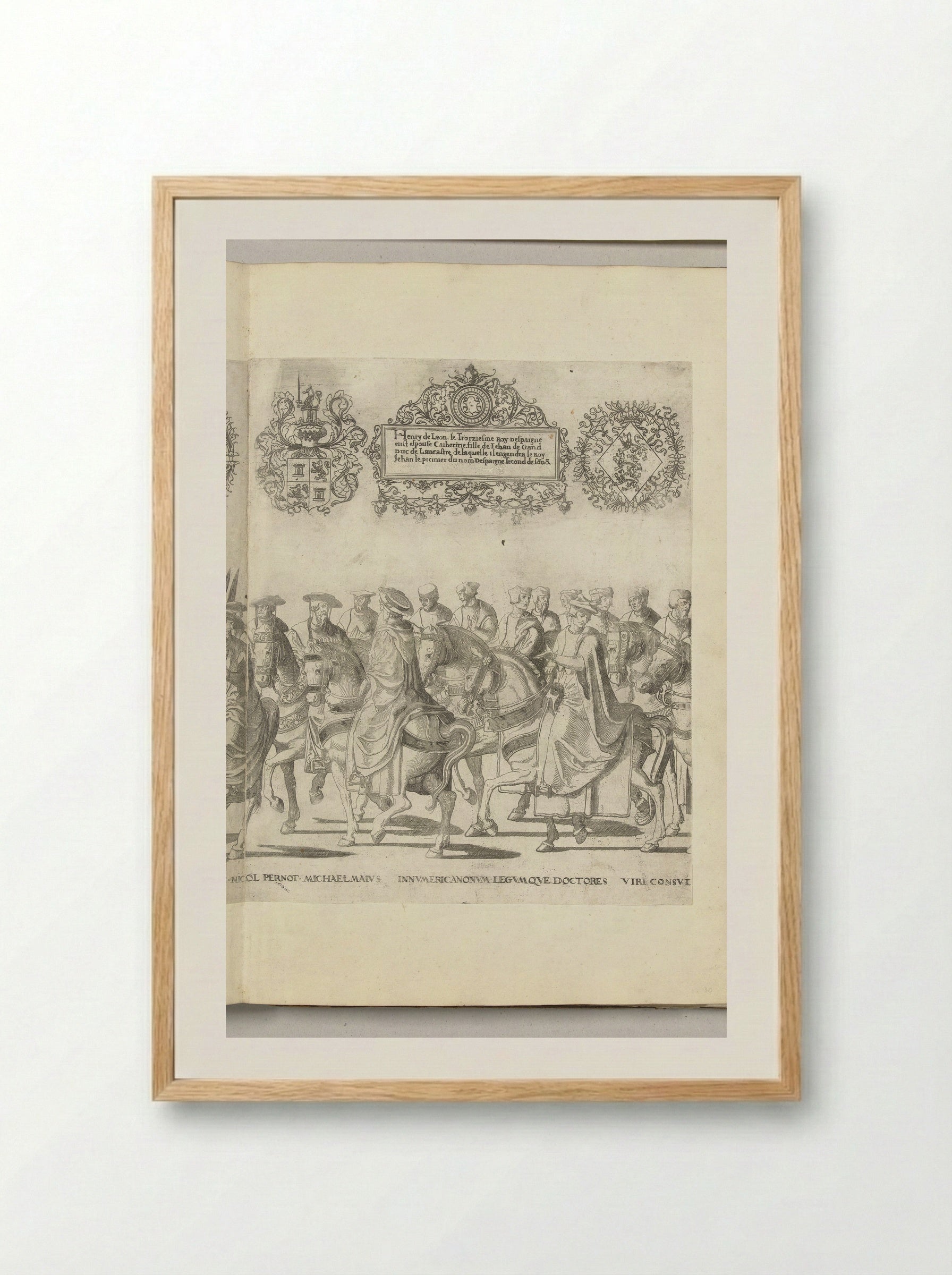 Kerkgeleerden waaronder Nicolas Perrenot de Granvelle en Michele Maio, plaat [GG] - Nicolaas Hogenberg - Framed Print Wood