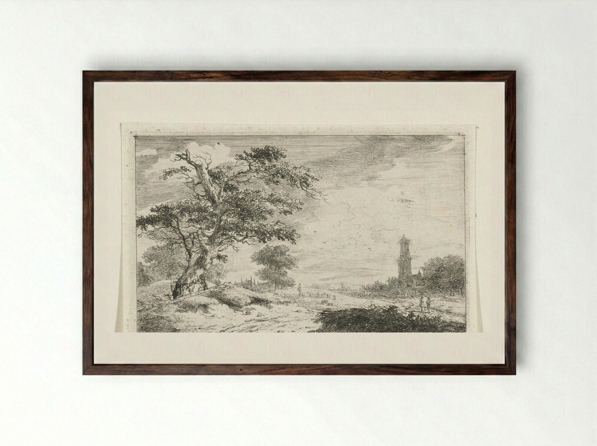 Kerktoren bij zandvlakte - Hermanus van Brussel - Framed Print Dark Wood