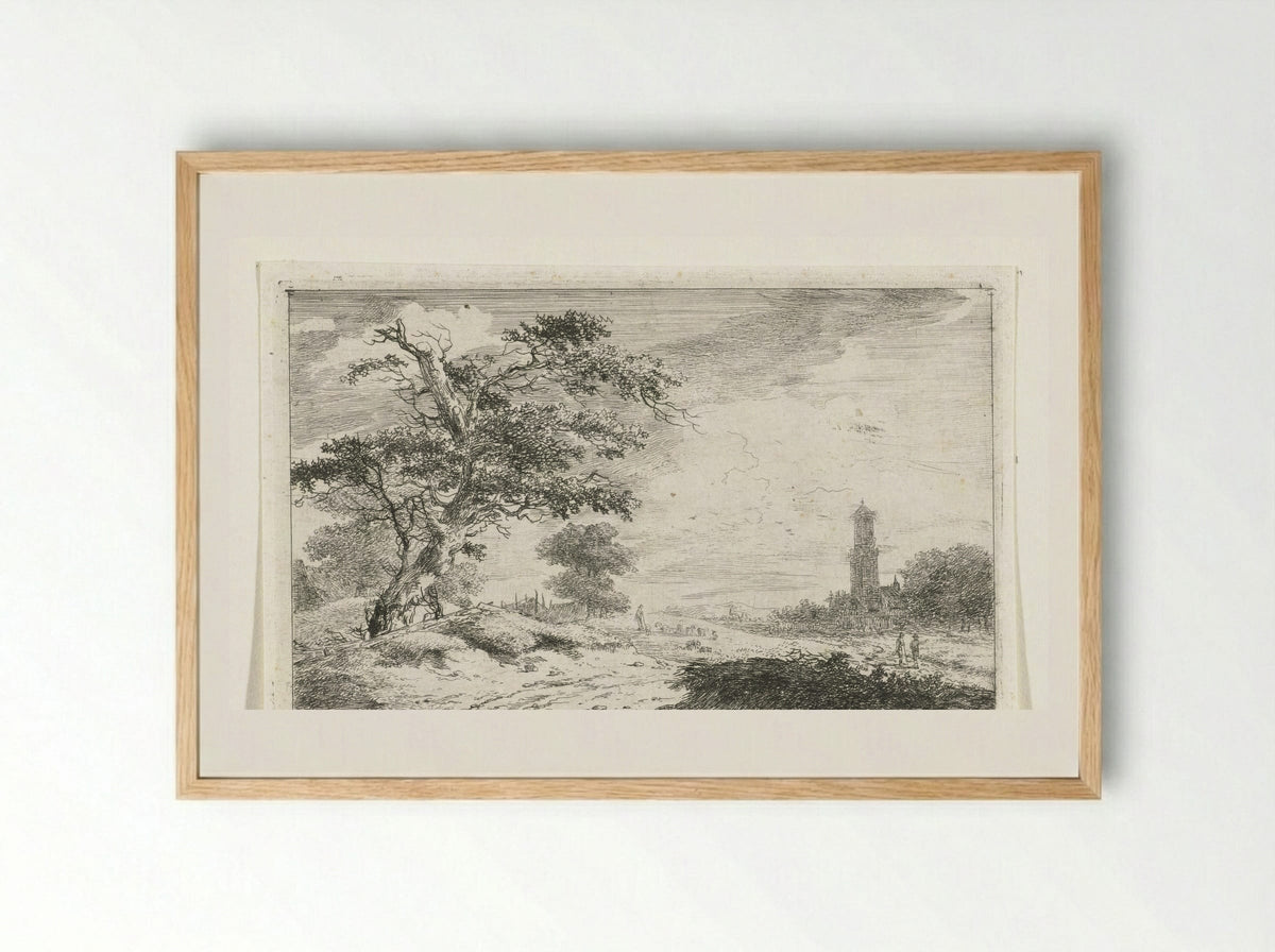Kerktoren bij zandvlakte - Hermanus van Brussel - Framed Print Wood
