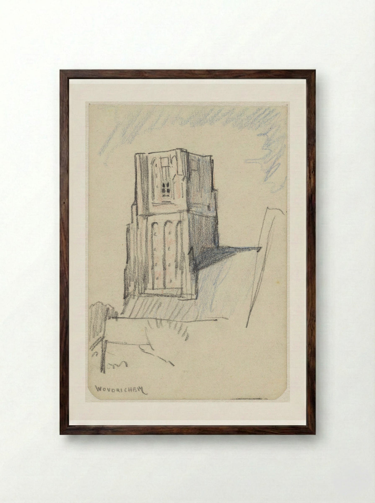 Kerktoren te Woudrichem - Adolf le Comte - Framed Print Dark Wood
