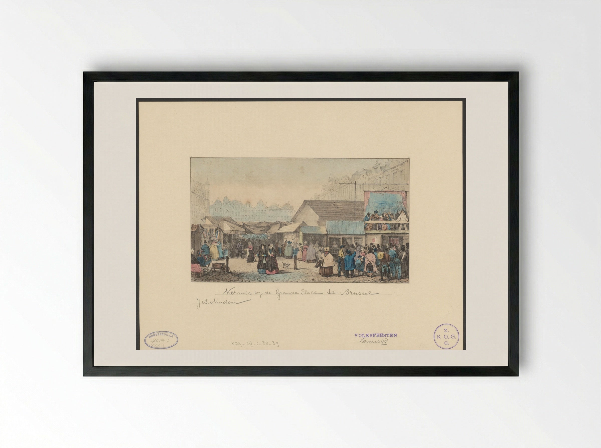 Kermis op de Grote Markt te Brussel - Jean-Baptiste Madou - Framed Print Black