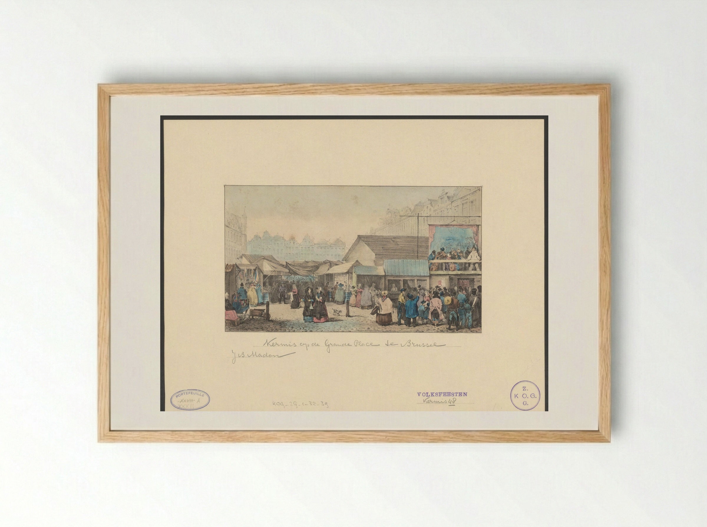Kermis op de Grote Markt te Brussel - Jean-Baptiste Madou - Framed Print Wood