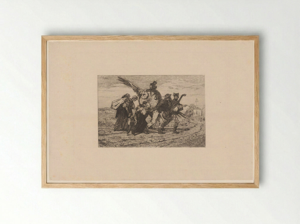 Kermisgezelschap op een landweg met verderop een dorpskermis - Félicien Rops - Framed Print Wood