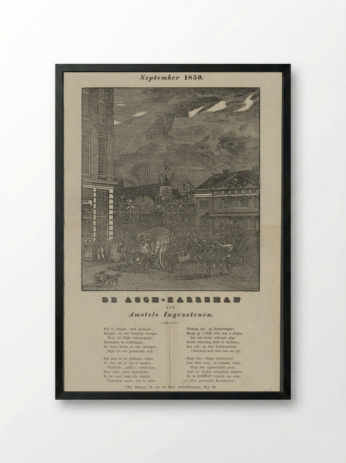 Kermisprent van de Amsterdamse askarrenmannen voor het jaar 1850 - Dirk Wijbrand Tollenaar - Framed Print Black