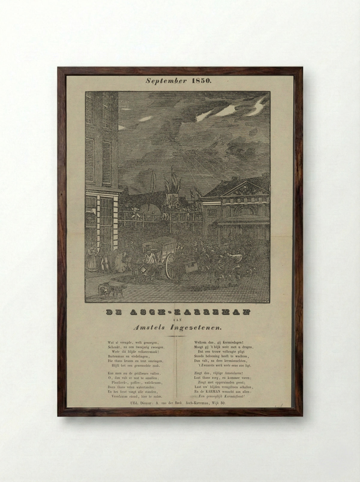 Kermisprent van de Amsterdamse askarrenmannen voor het jaar 1850 - Dirk Wijbrand Tollenaar - Framed Print Dark Wood