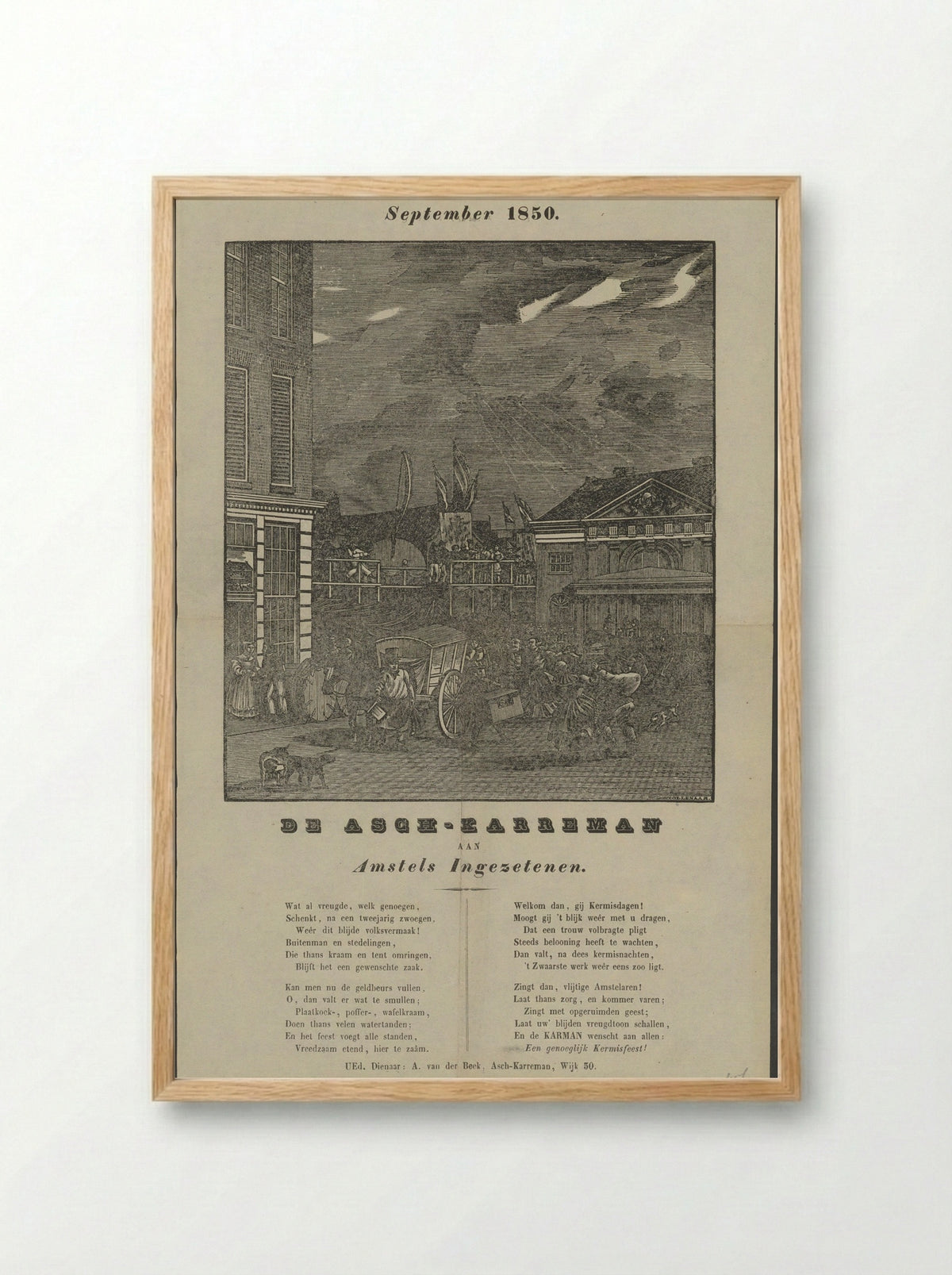Kermisprent van de Amsterdamse askarrenmannen voor het jaar 1850 - Dirk Wijbrand Tollenaar - Framed Print Wood
